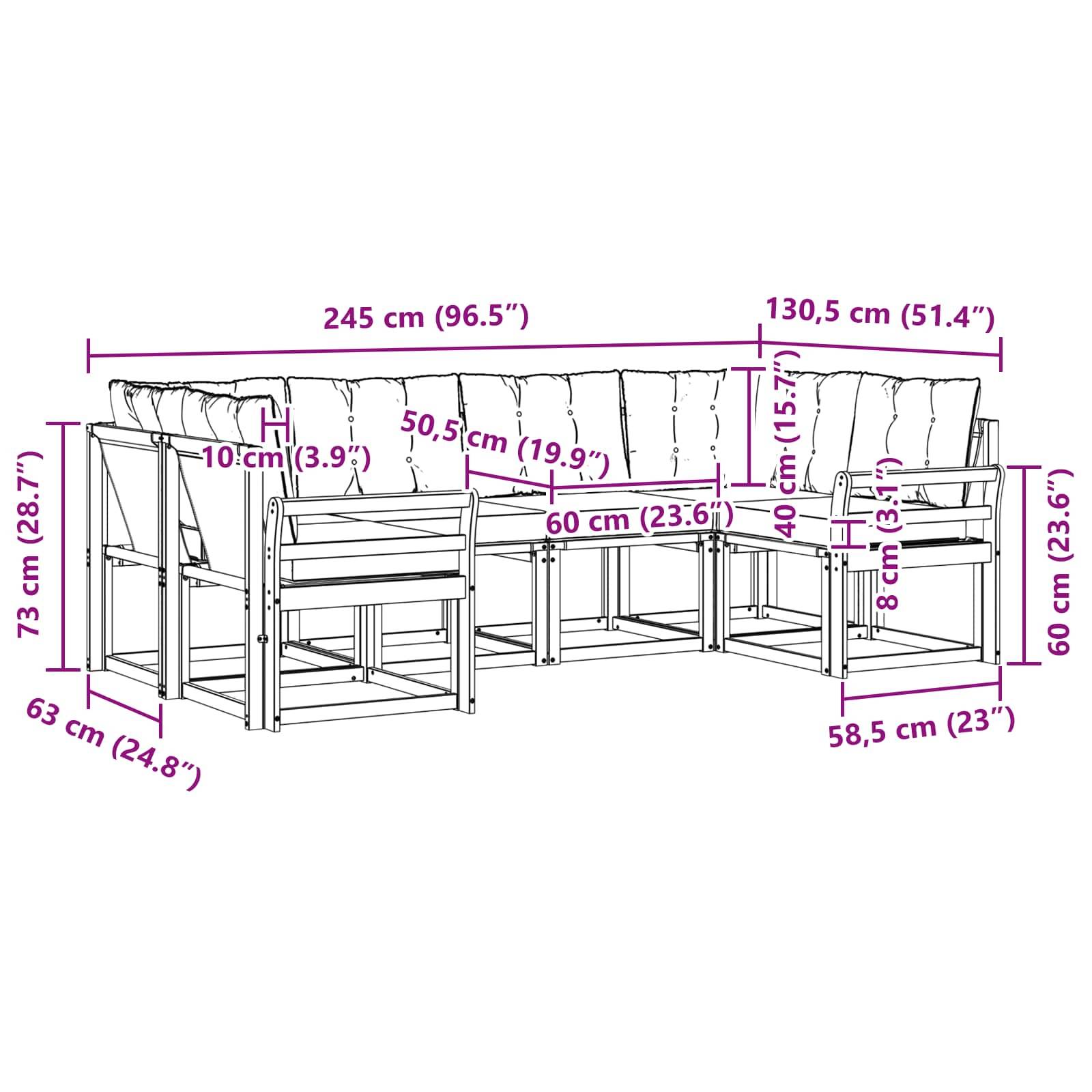 vidaXL Outdoor-Sofagarnitur mit Kissen 6 pcs Natürlich und Hellgrau