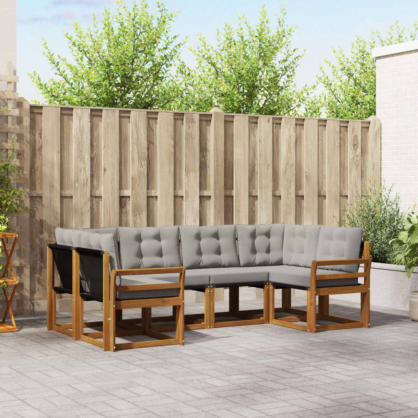 vidaXL Outdoor-Sofagarnitur mit Kissen 6 pcs Natürlich und Hellgrau