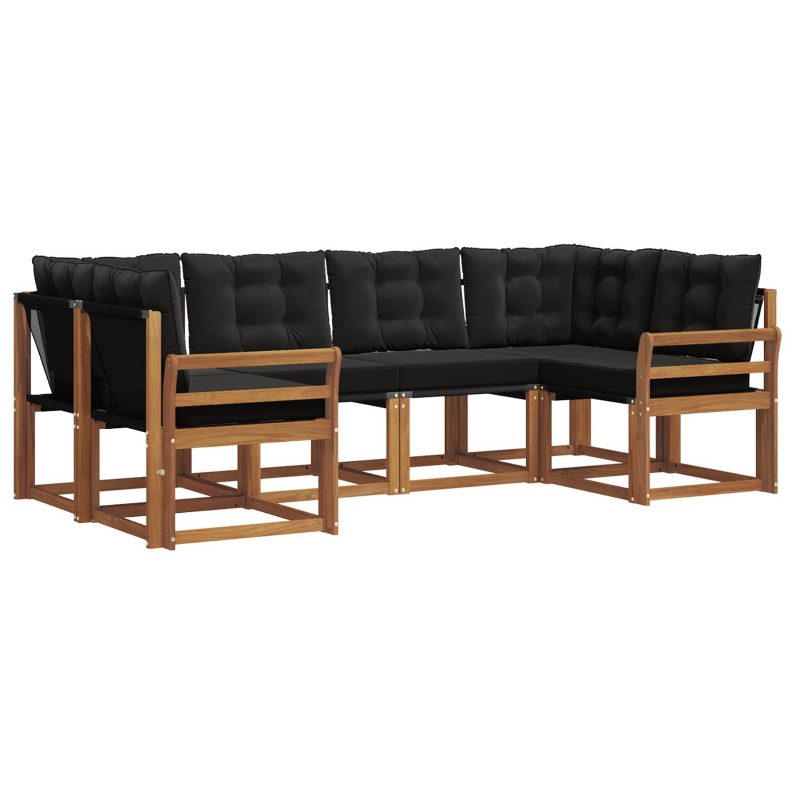 vidaXL Outdoor-Sofagarnitur mit Kissen 6 pcs Natürlich und Schwarz