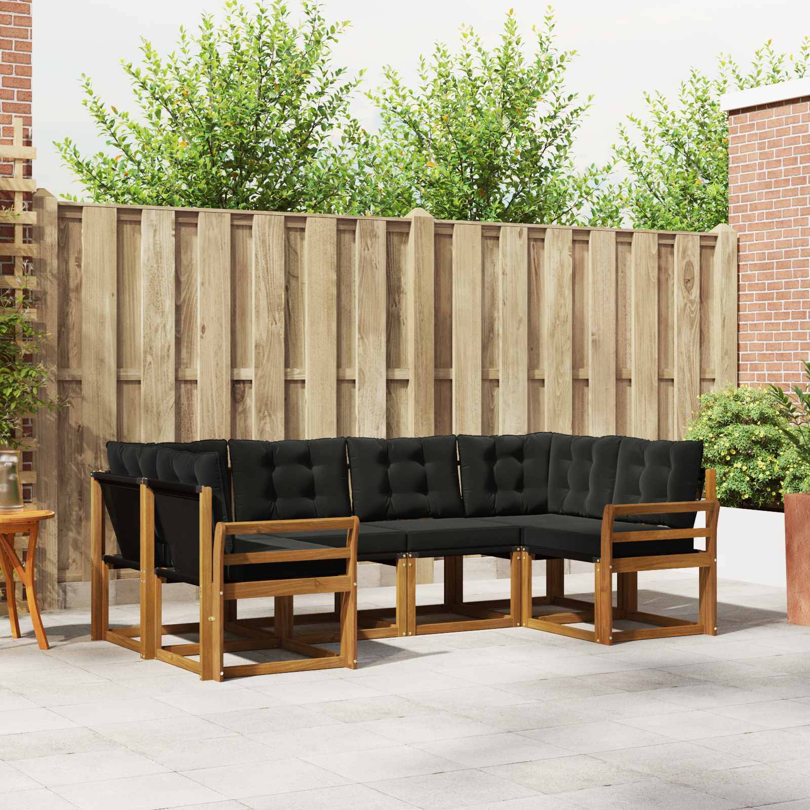 vidaXL Outdoor-Sofagarnitur mit Kissen 6 pcs Natürlich und Schwarz