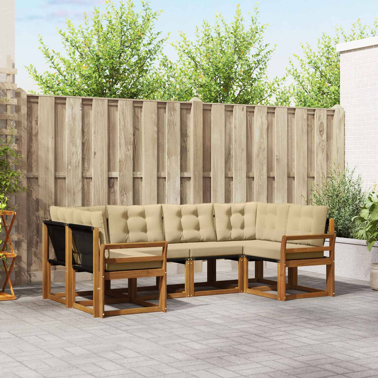 vidaXL Outdoor-Sofagarnitur mit Kissen 6 pcs Natur und Beige