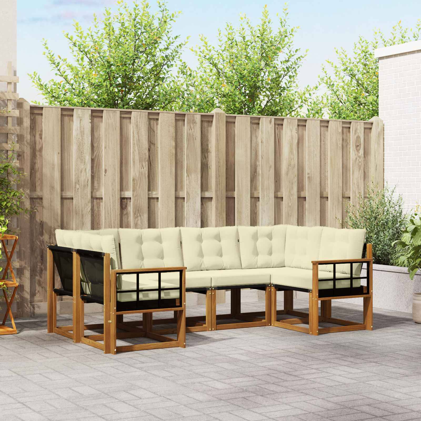 vidaXL Outdoor-Sofagarnitur mit Kissen 6 pcs Natur und Creme