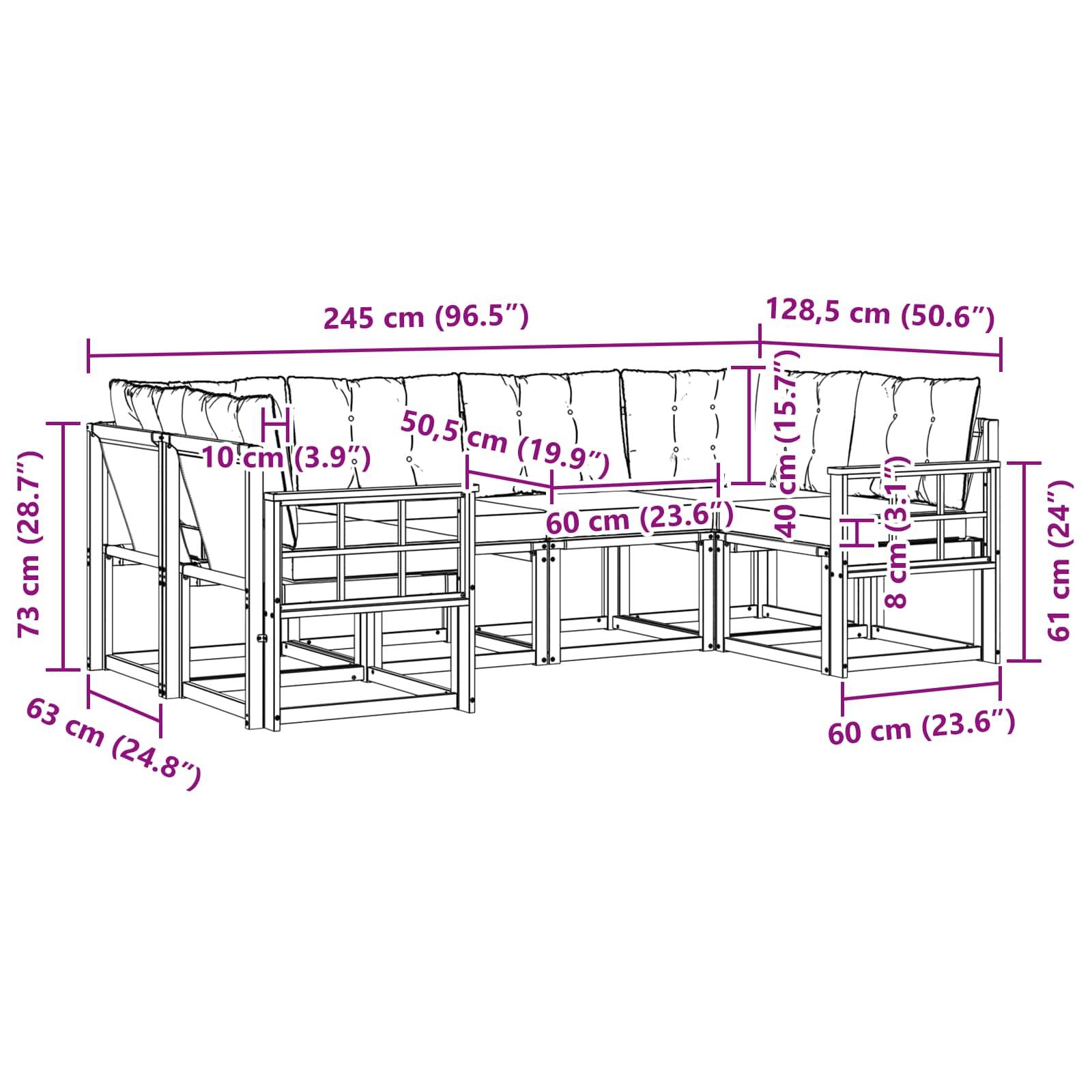 vidaXL Outdoor-Sofagarnitur mit Kissen 6 pcs Weiß und Hellgrau