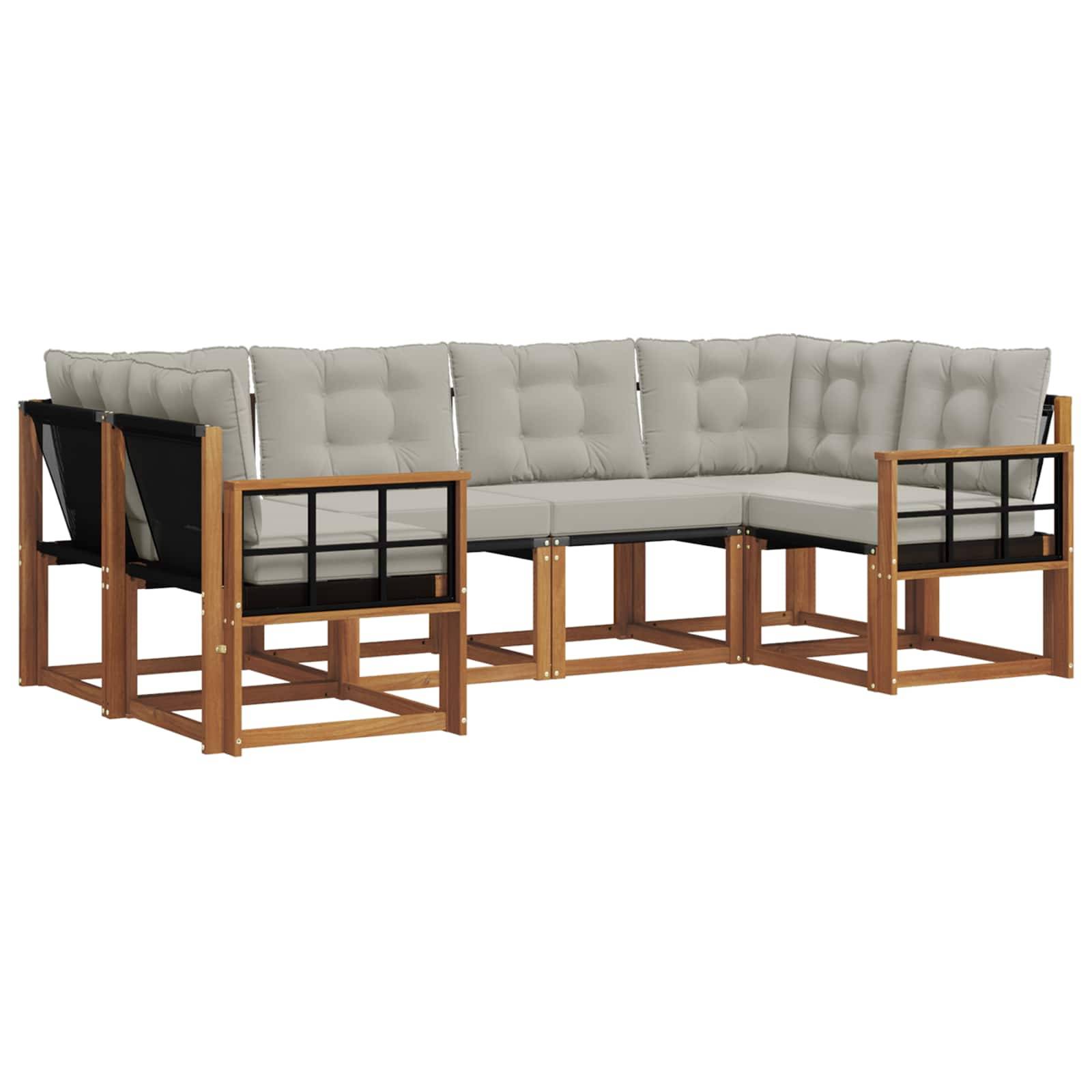vidaXL Outdoor-Sofagarnitur mit Kissen 6 pcs Natürlich und Hellgrau