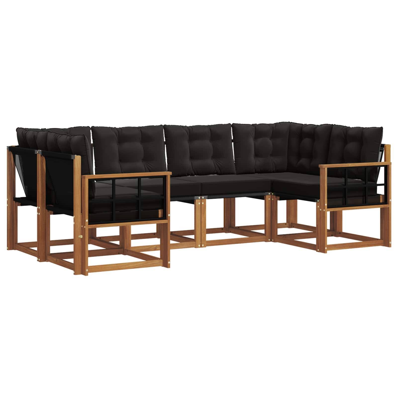 vidaXL Outdoor-Sofagarnitur mit Kissen 6 pcs Natürlich und Schwarz