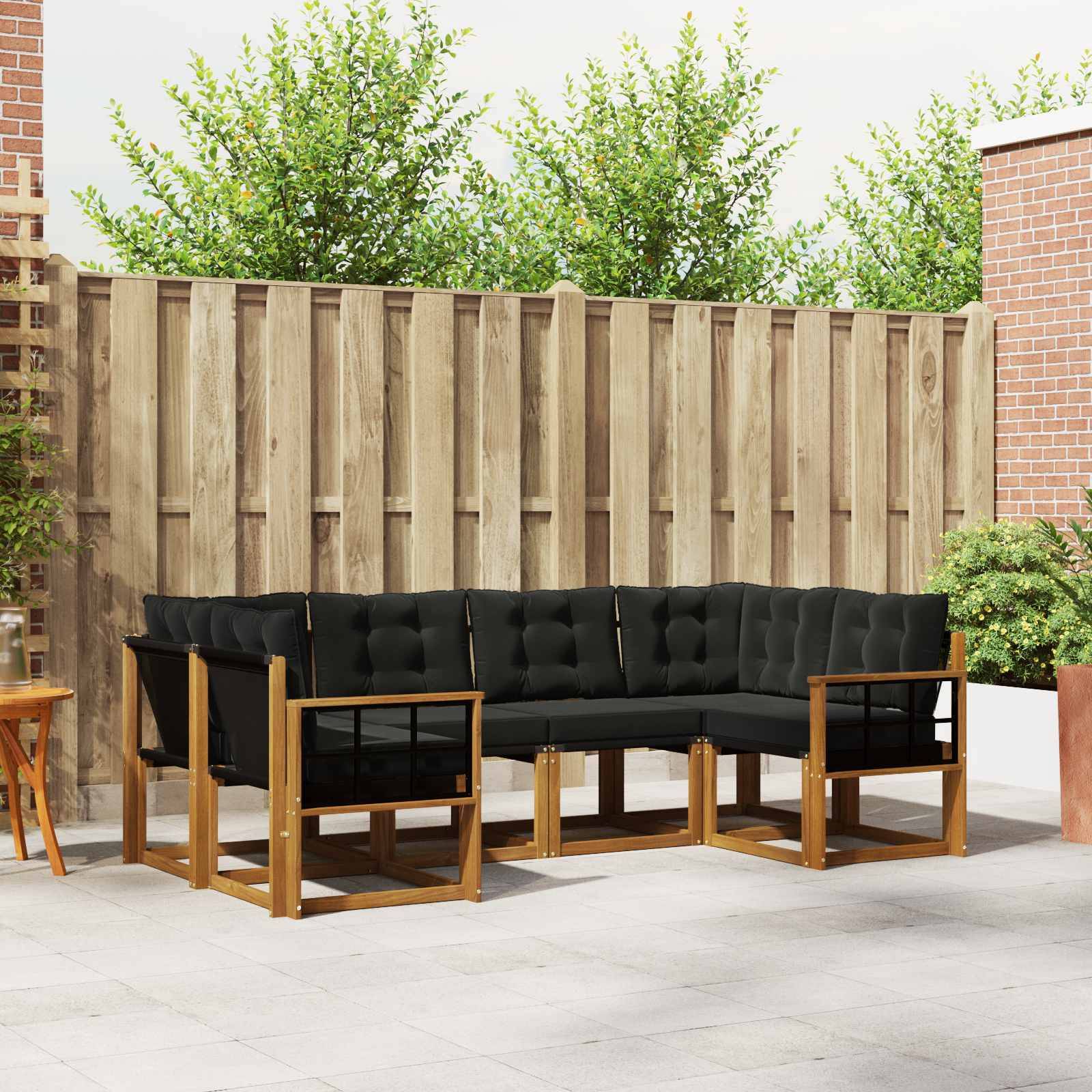 vidaXL Outdoor-Sofagarnitur mit Kissen 6 pcs Natürlich und Schwarz