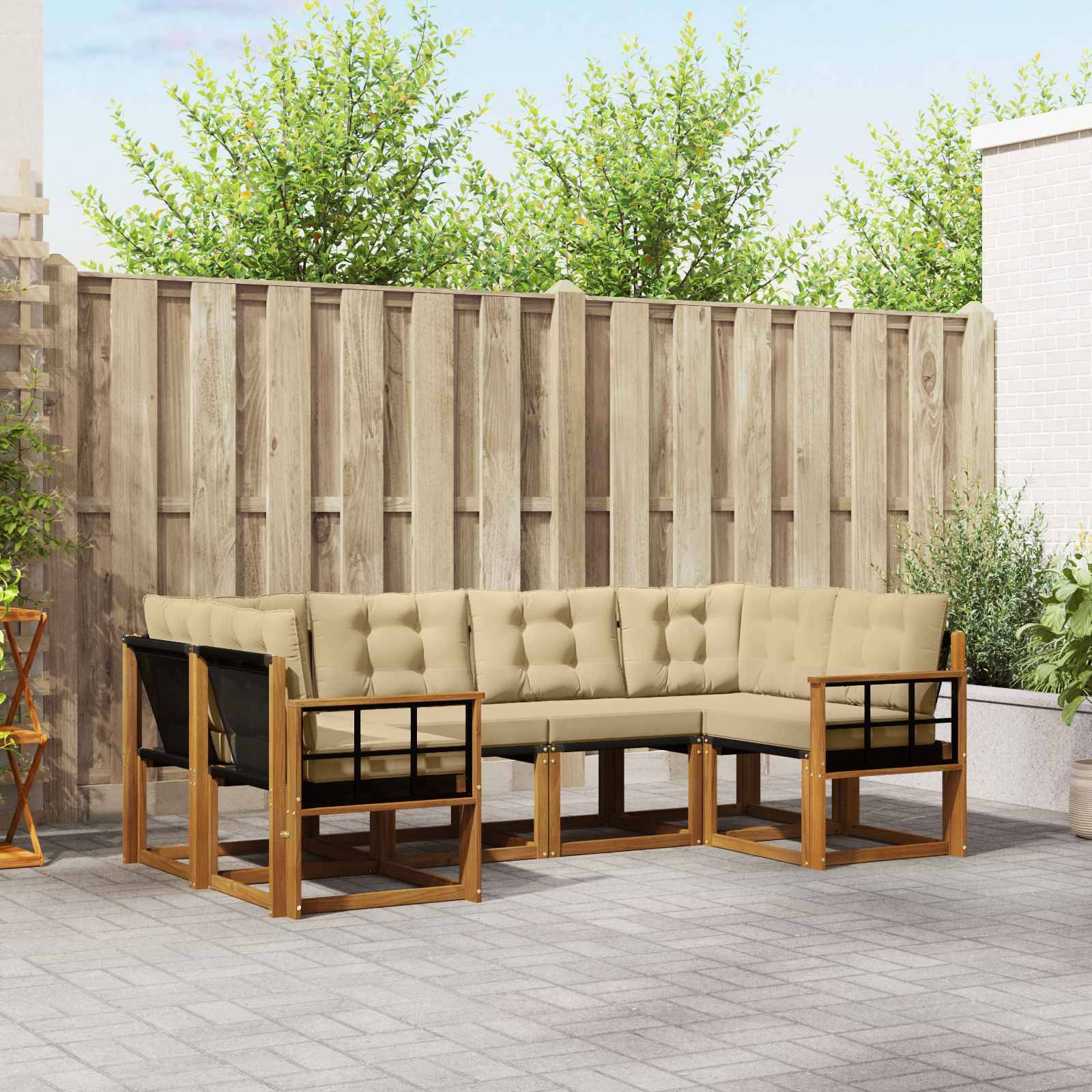 vidaXL Outdoor-Sofagarnitur mit Kissen 6 pcs Natur und Beige