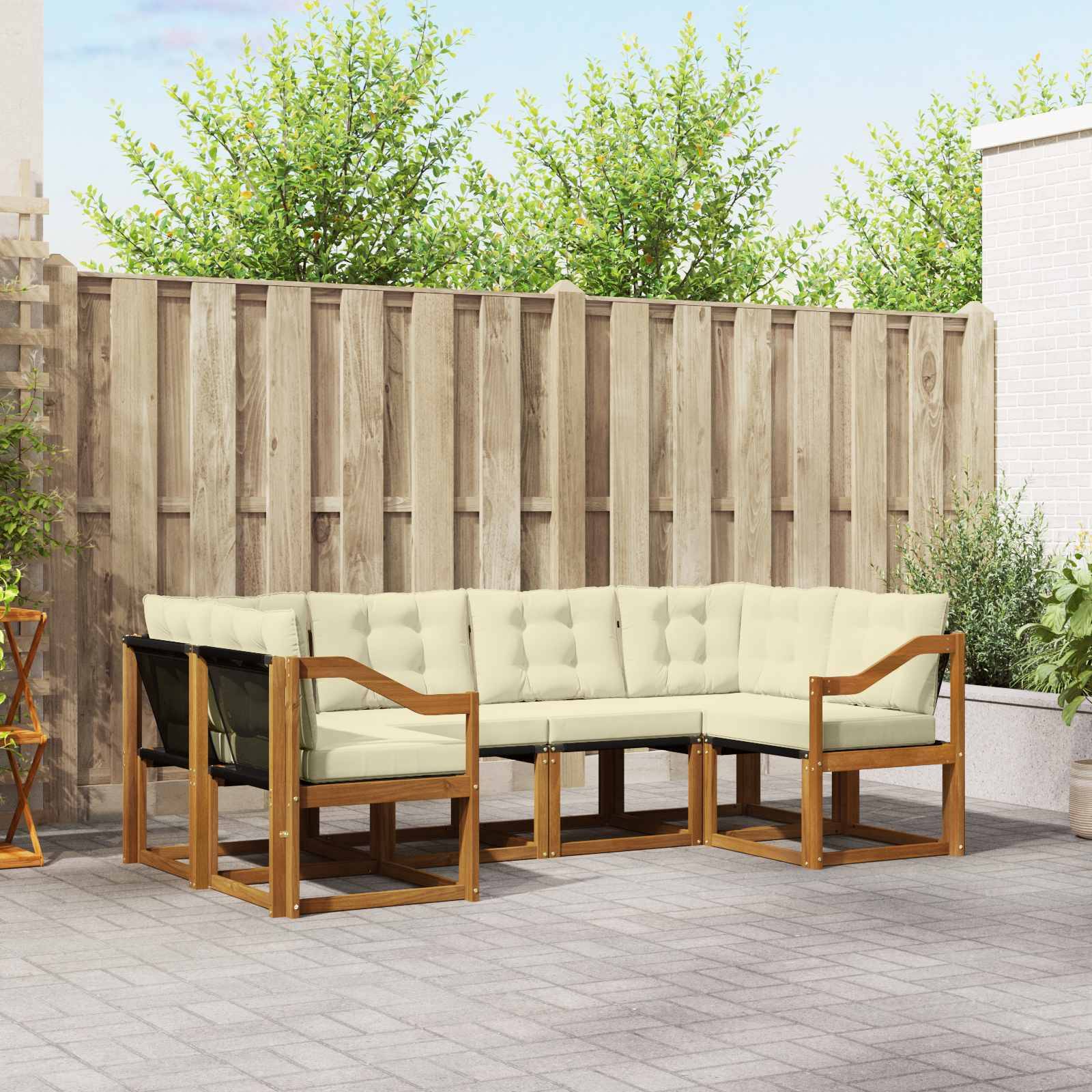 vidaXL Outdoor-Sofagarnitur mit Kissen 6 pcs Natur und Creme