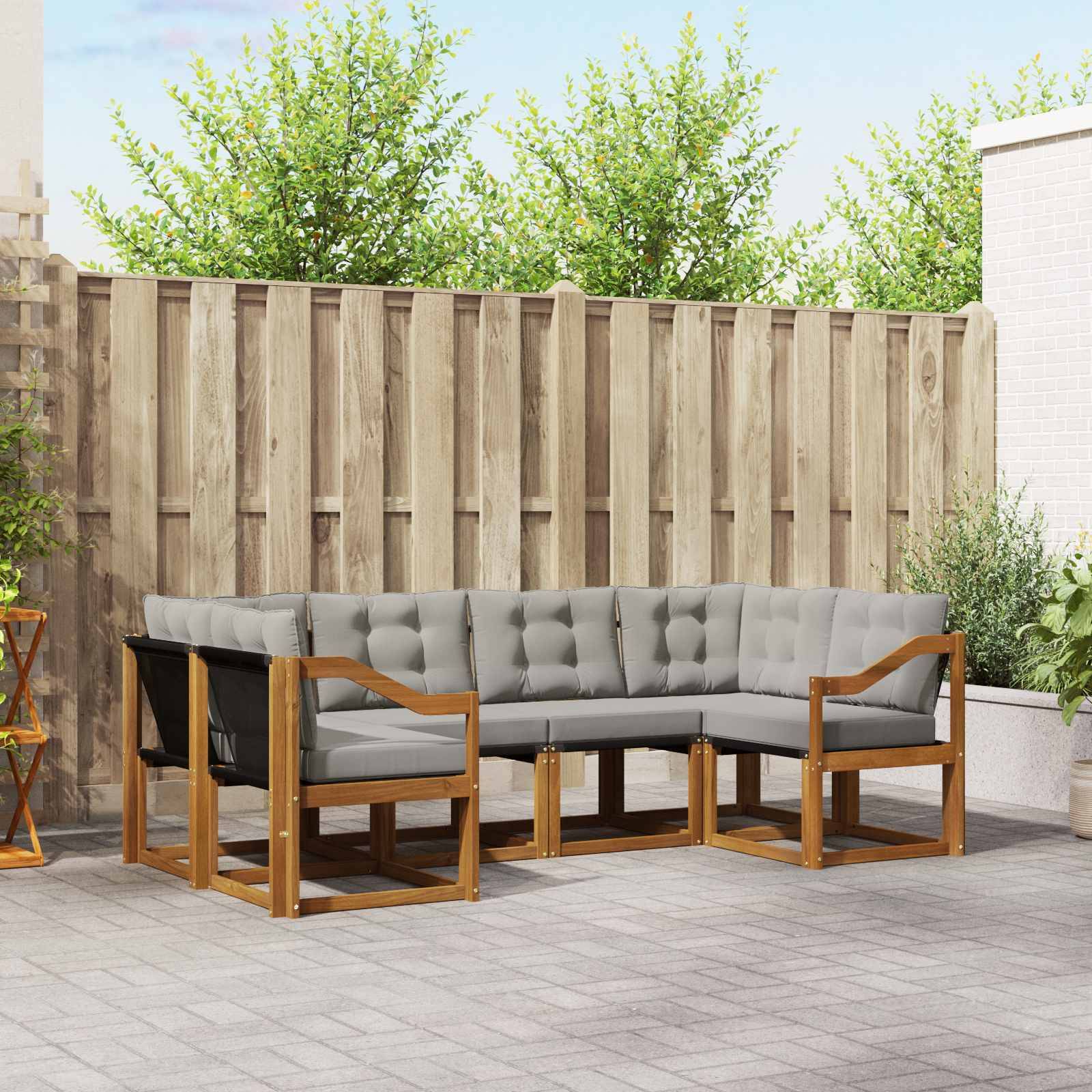 vidaXL Outdoor-Sofagarnitur mit Kissen 6 pcs Natürlich und Hellgrau