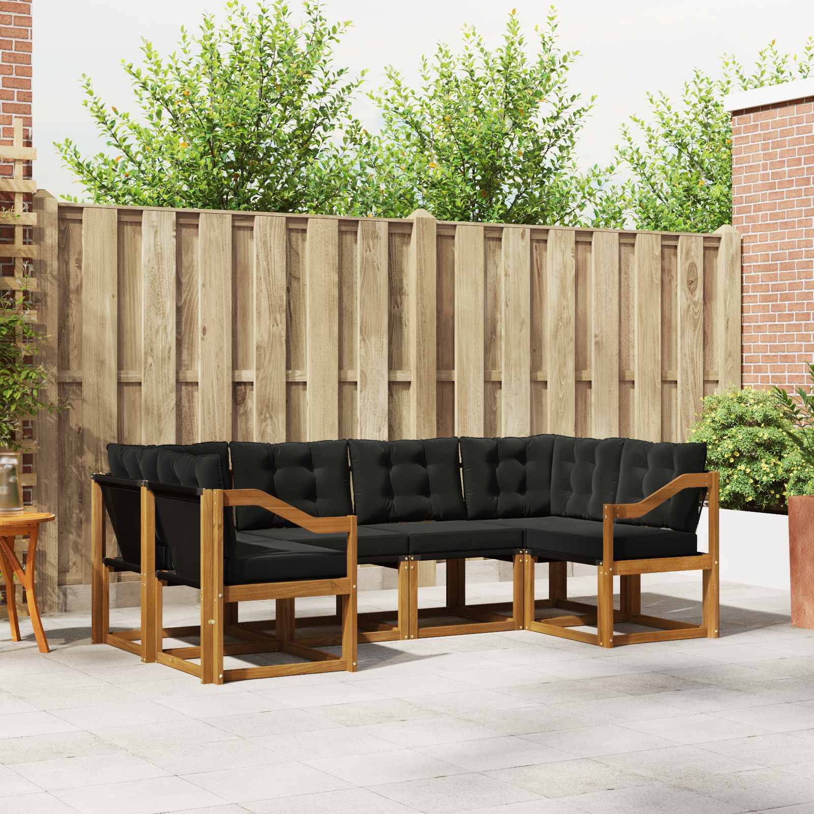 vidaXL Outdoor-Sofagarnitur mit Kissen 6 pcs Natürlich und Schwarz