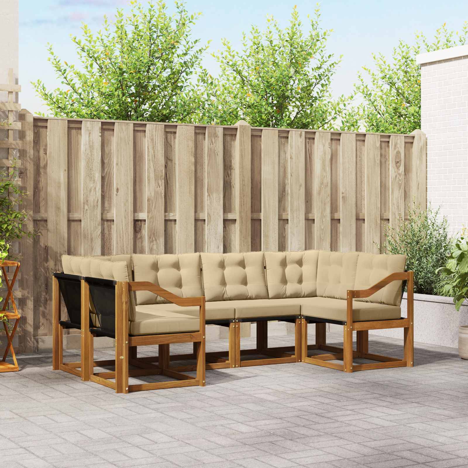 vidaXL Outdoor-Sofagarnitur mit Kissen 6 pcs Natur und Beige