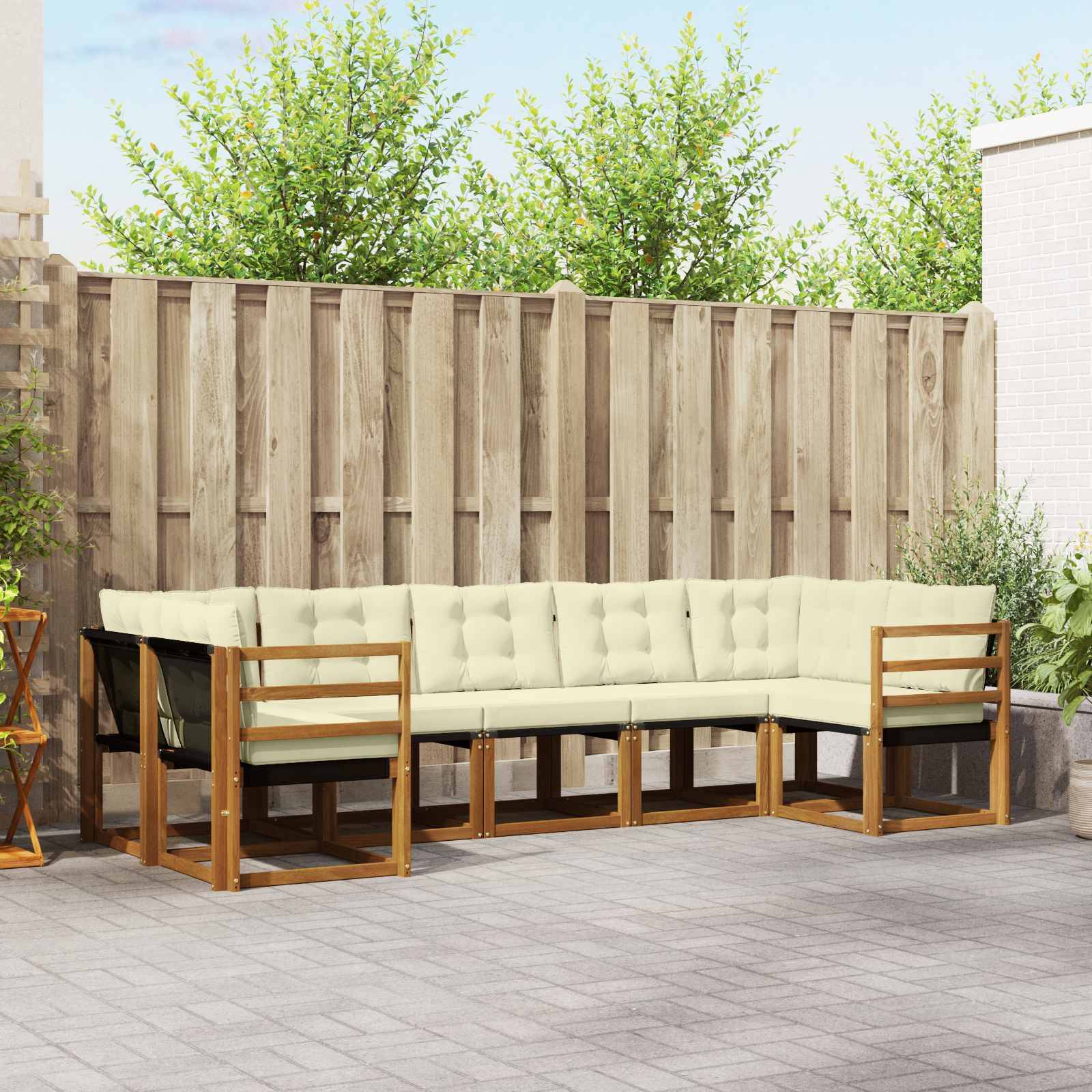 vidaXL Outdoor-Sofagarnitur mit Kissen 7 pcs Natur und Creme