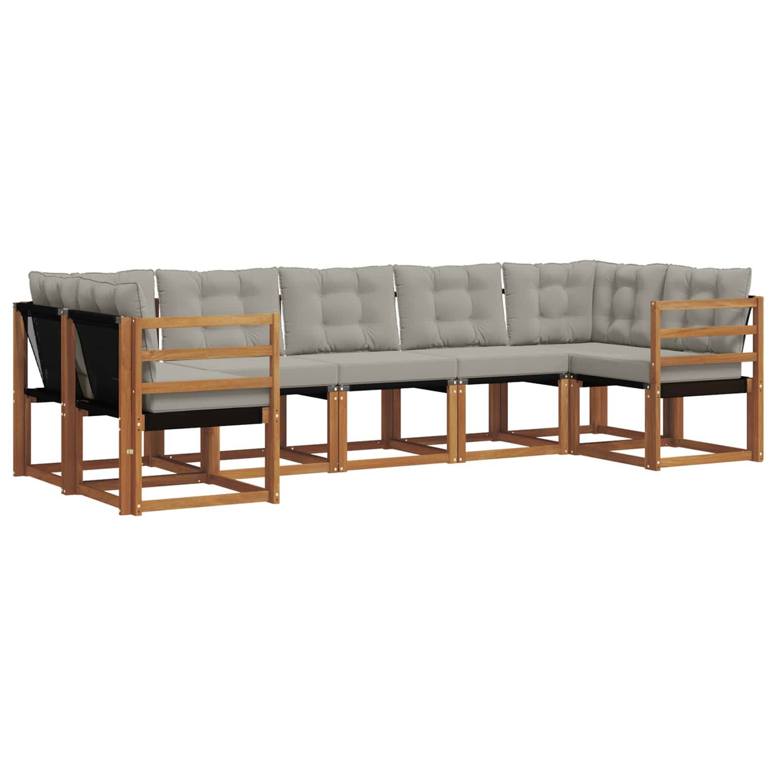 vidaXL Outdoor-Sofagarnitur mit Kissen 7 pcs Natürlich und Hellgrau