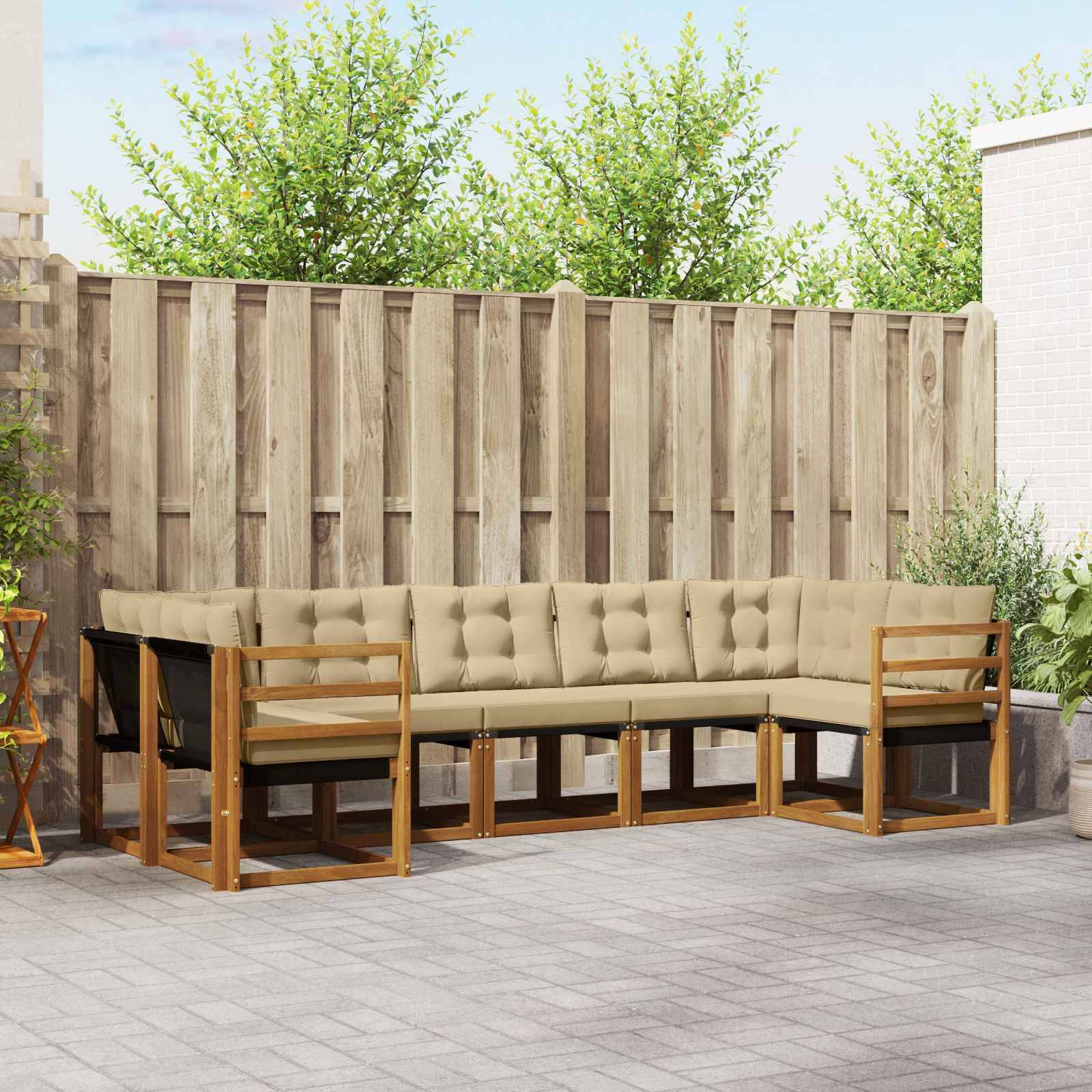 vidaXL Outdoor-Sofagarnitur mit Kissen 7 pcs Natur und Beige