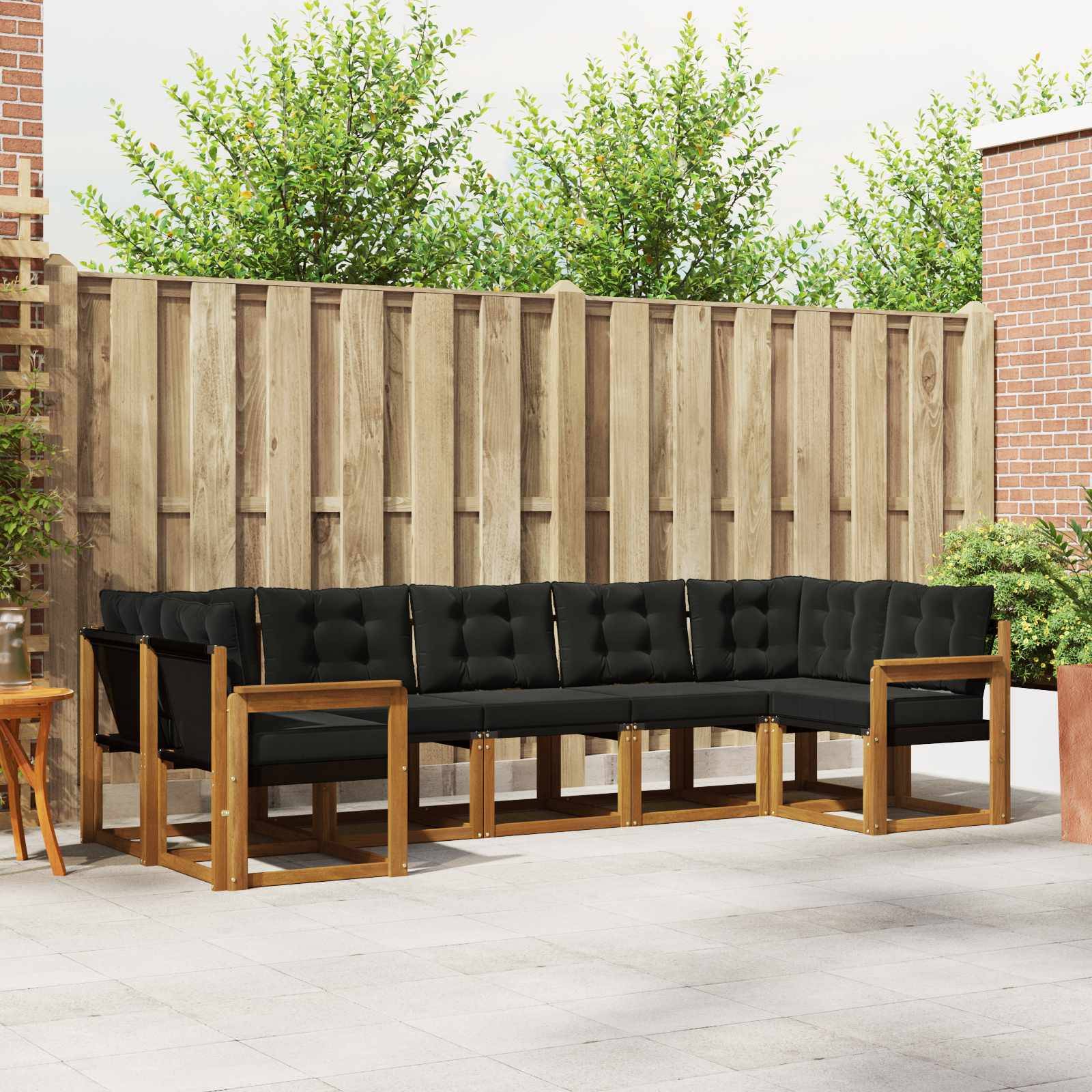 vidaXL Outdoor-Sofagarnitur mit Kissen 7 pcs Natürlich und Schwarz