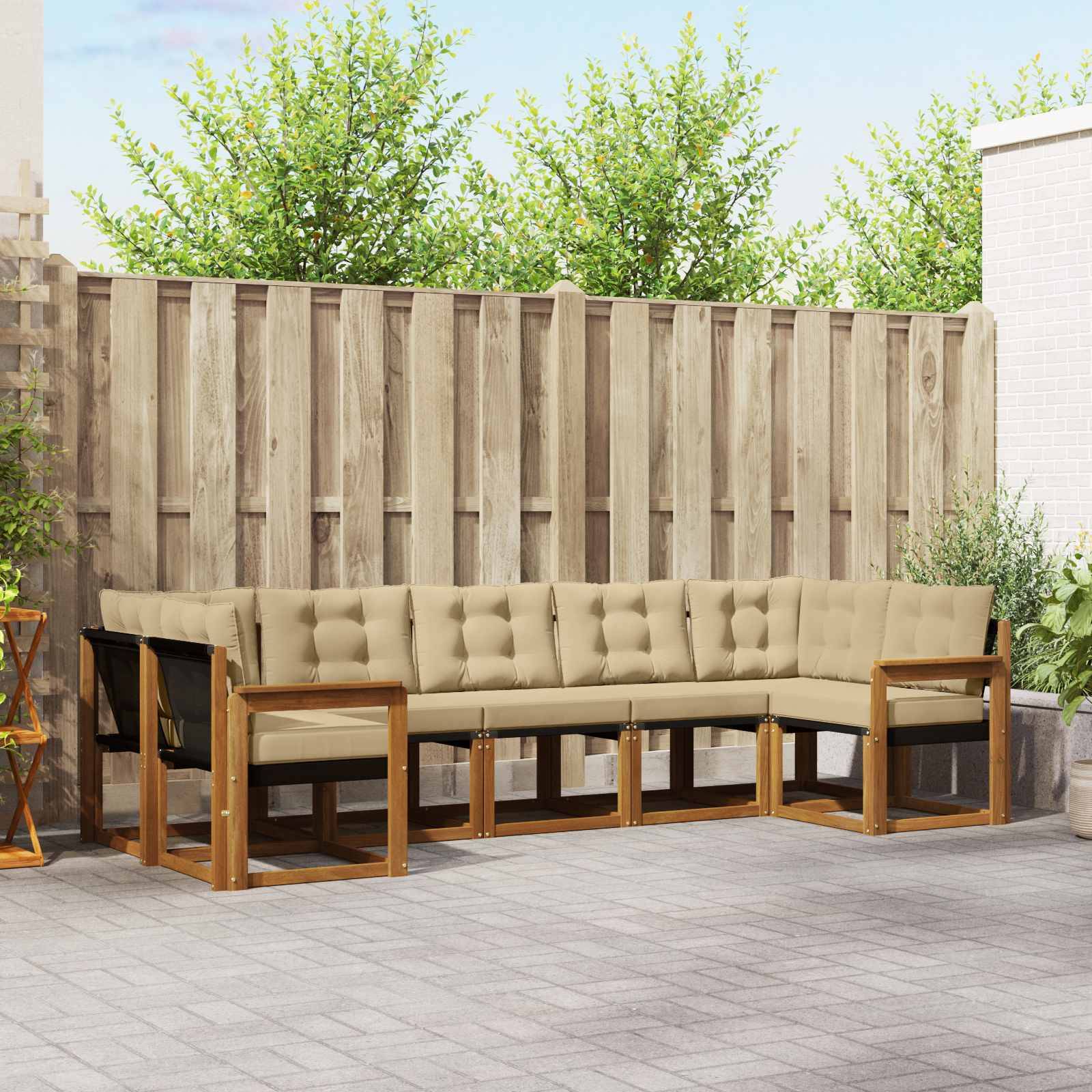 vidaXL Outdoor-Sofagarnitur mit Kissen 7 pcs Natur und Beige