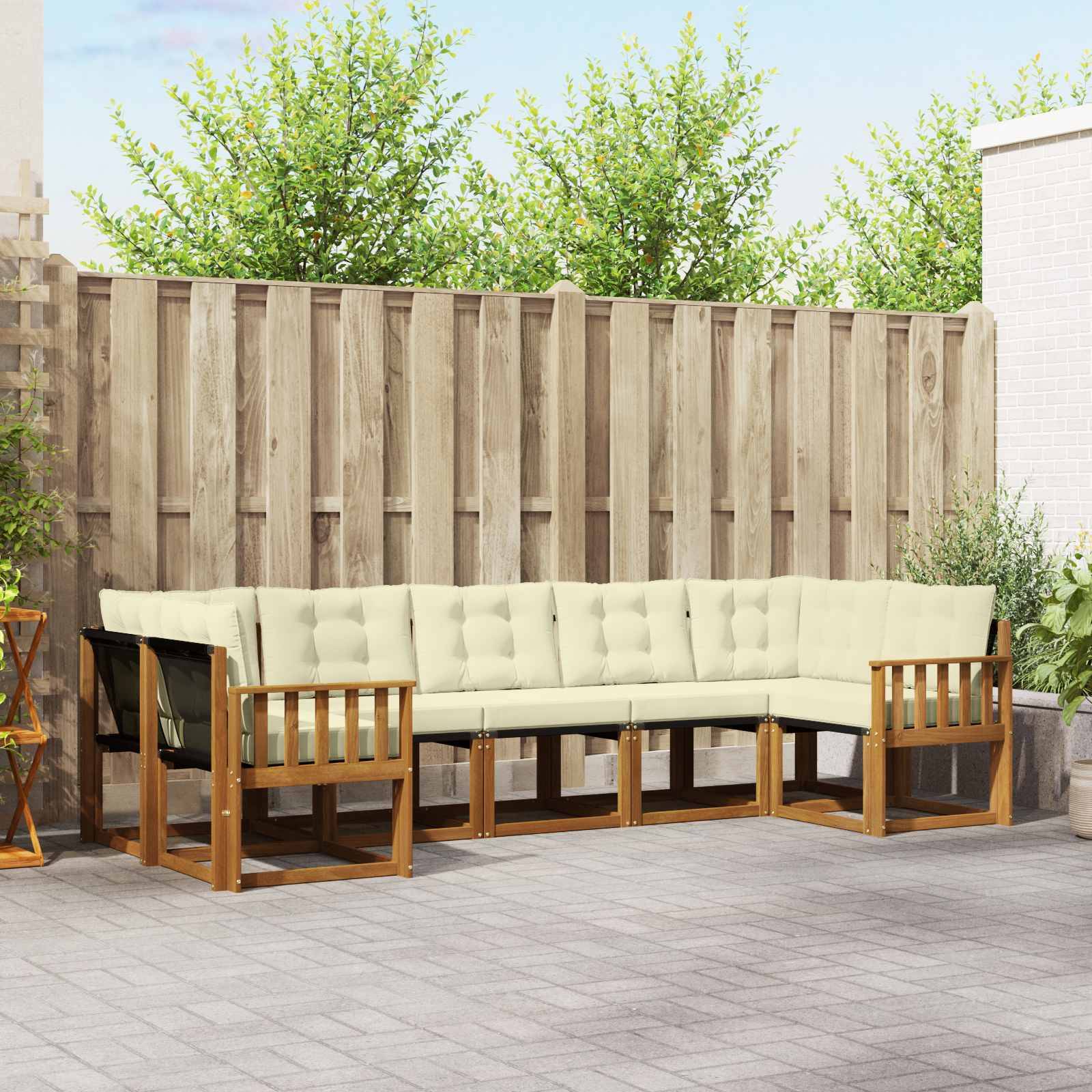 vidaXL Outdoor-Sofagarnitur mit Kissen 7 pcs Natur und Creme
