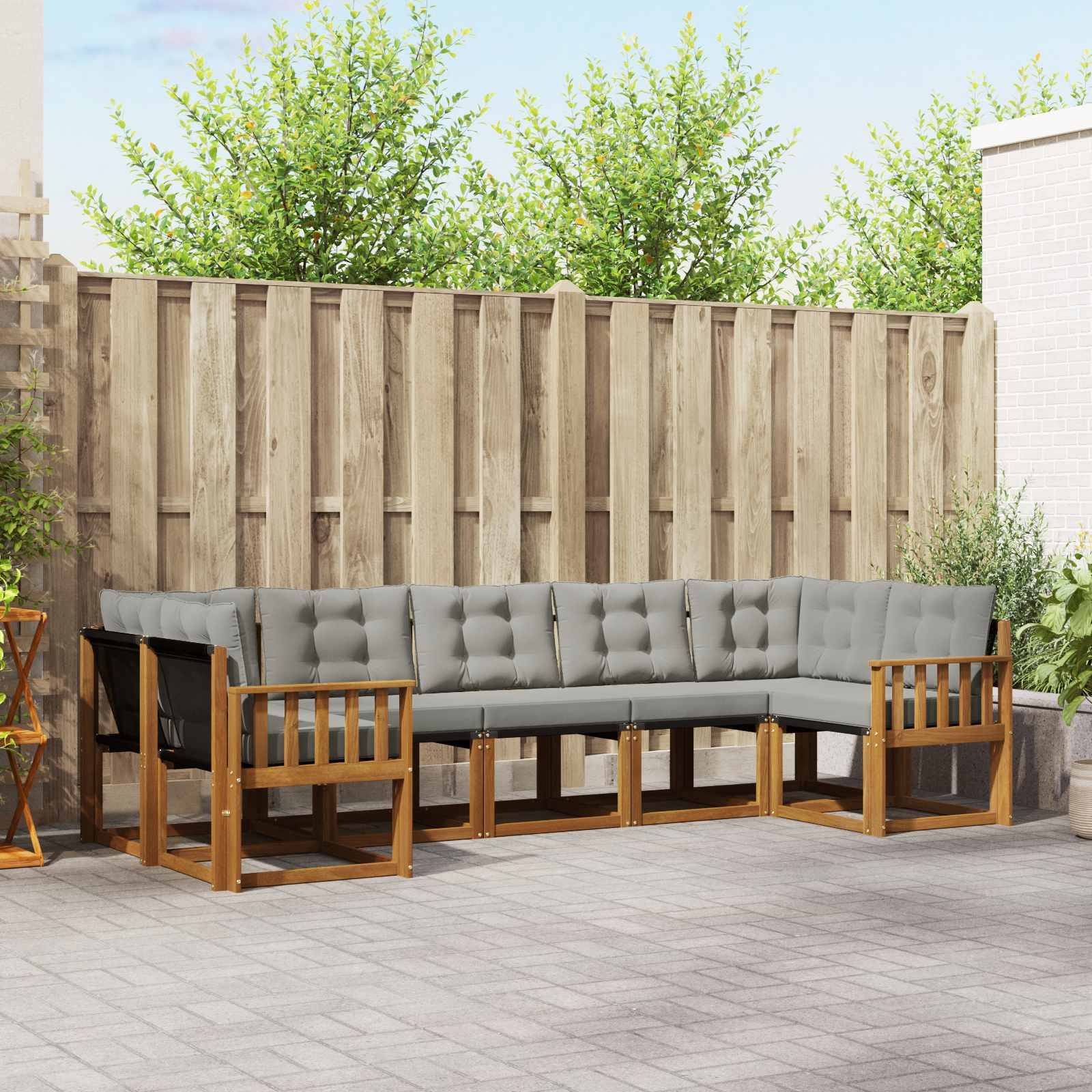 vidaXL Outdoor-Sofagarnitur mit Kissen 7 pcs Natürlich und Hellgrau