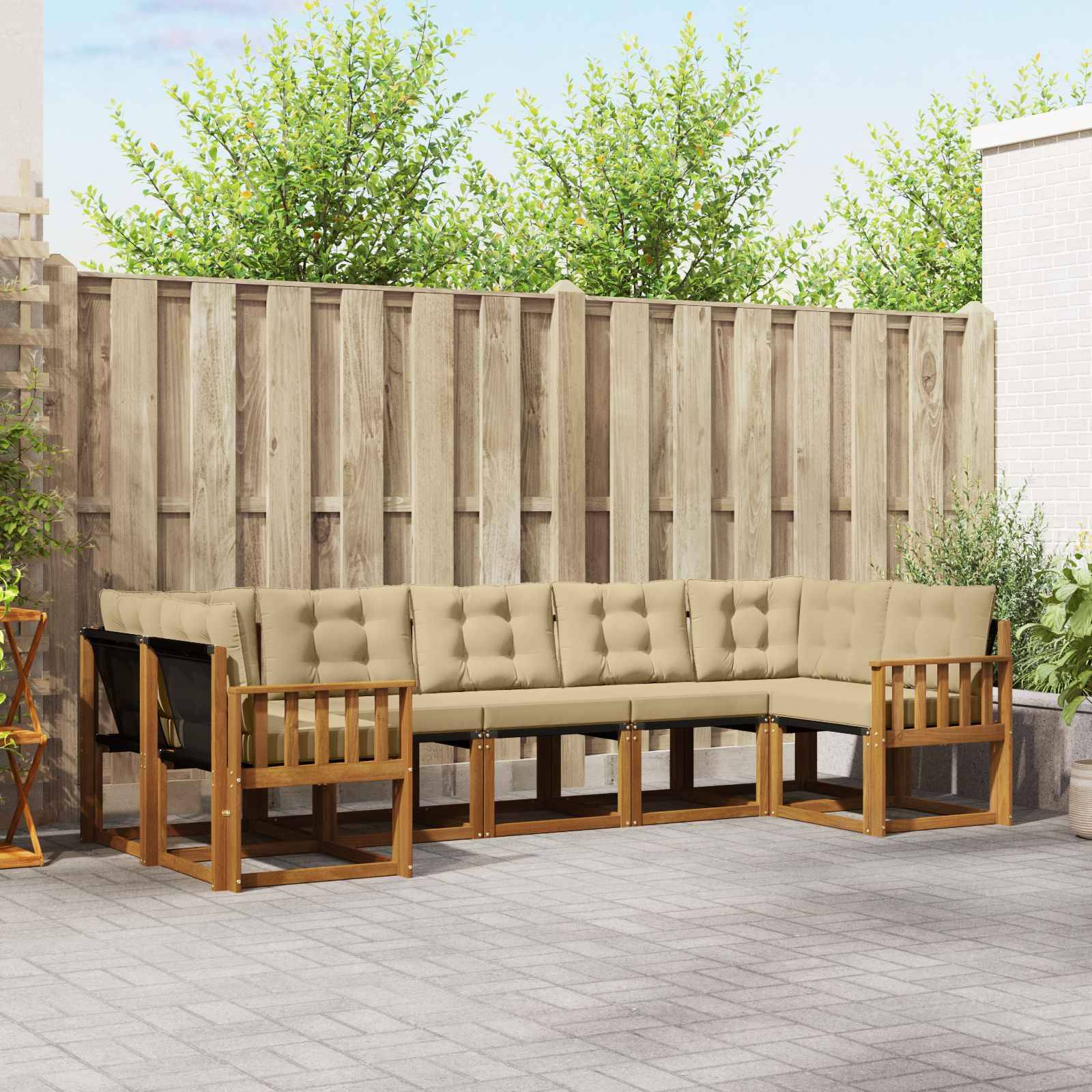 vidaXL Outdoor-Sofagarnitur mit Kissen 7 pcs Natur und Beige