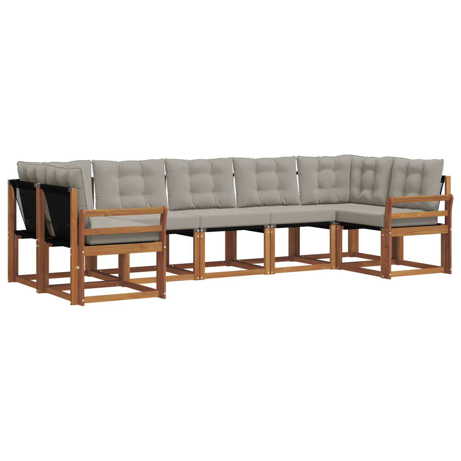 vidaXL Outdoor-Sofagarnitur mit Kissen 7 pcs Natürlich und Hellgrau