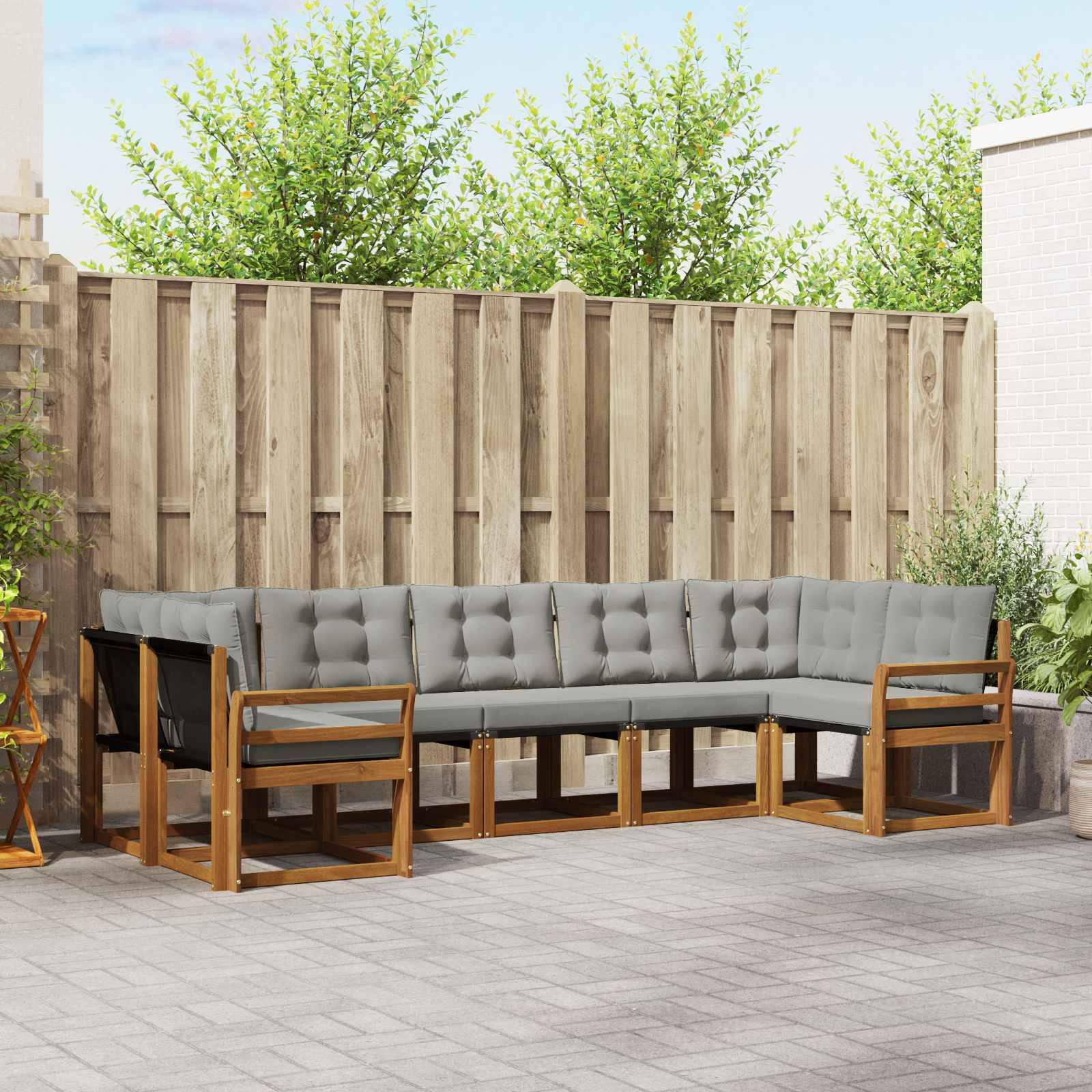 vidaXL Outdoor-Sofagarnitur mit Kissen 7 pcs Natürlich und Hellgrau