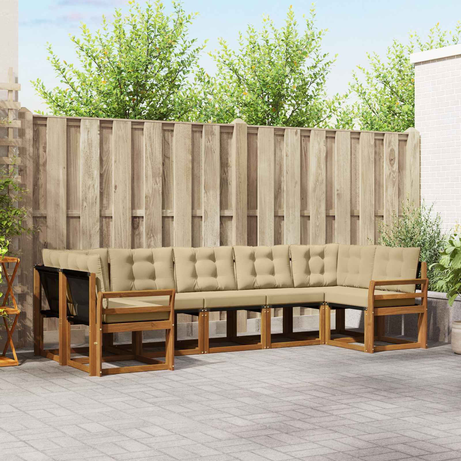 vidaXL Outdoor-Sofagarnitur mit Kissen 7 pcs Natur und Beige