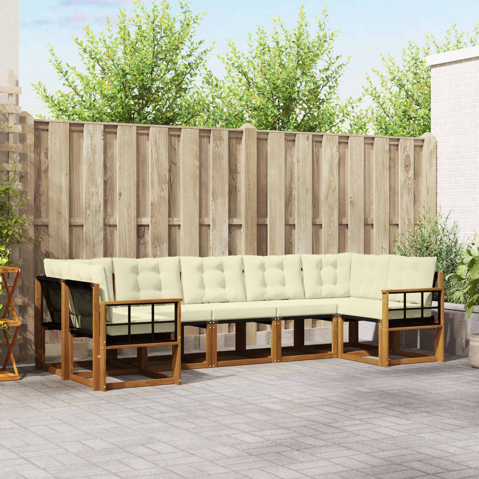 vidaXL Outdoor-Sofagarnitur mit Kissen 7 pcs Natur und Creme