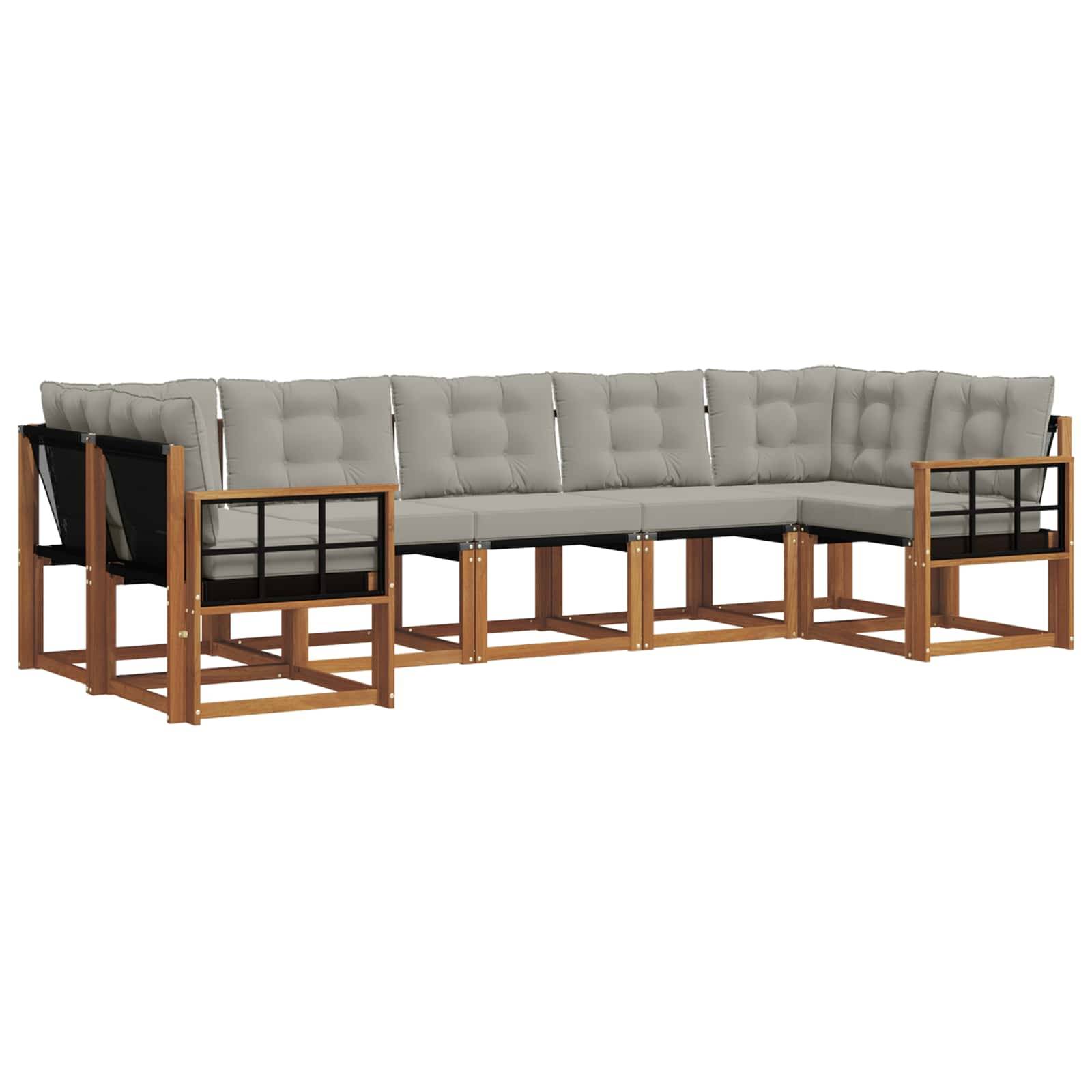 vidaXL Outdoor-Sofagarnitur mit Kissen 7 pcs Natürlich und Hellgrau