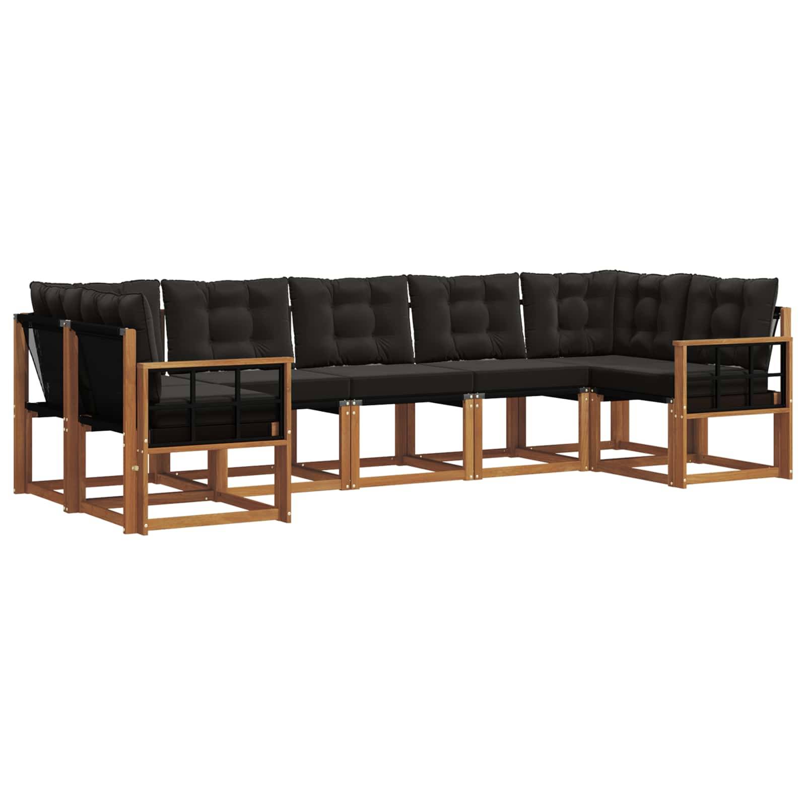 vidaXL Outdoor-Sofagarnitur mit Kissen 7 pcs Natürlich und Schwarz