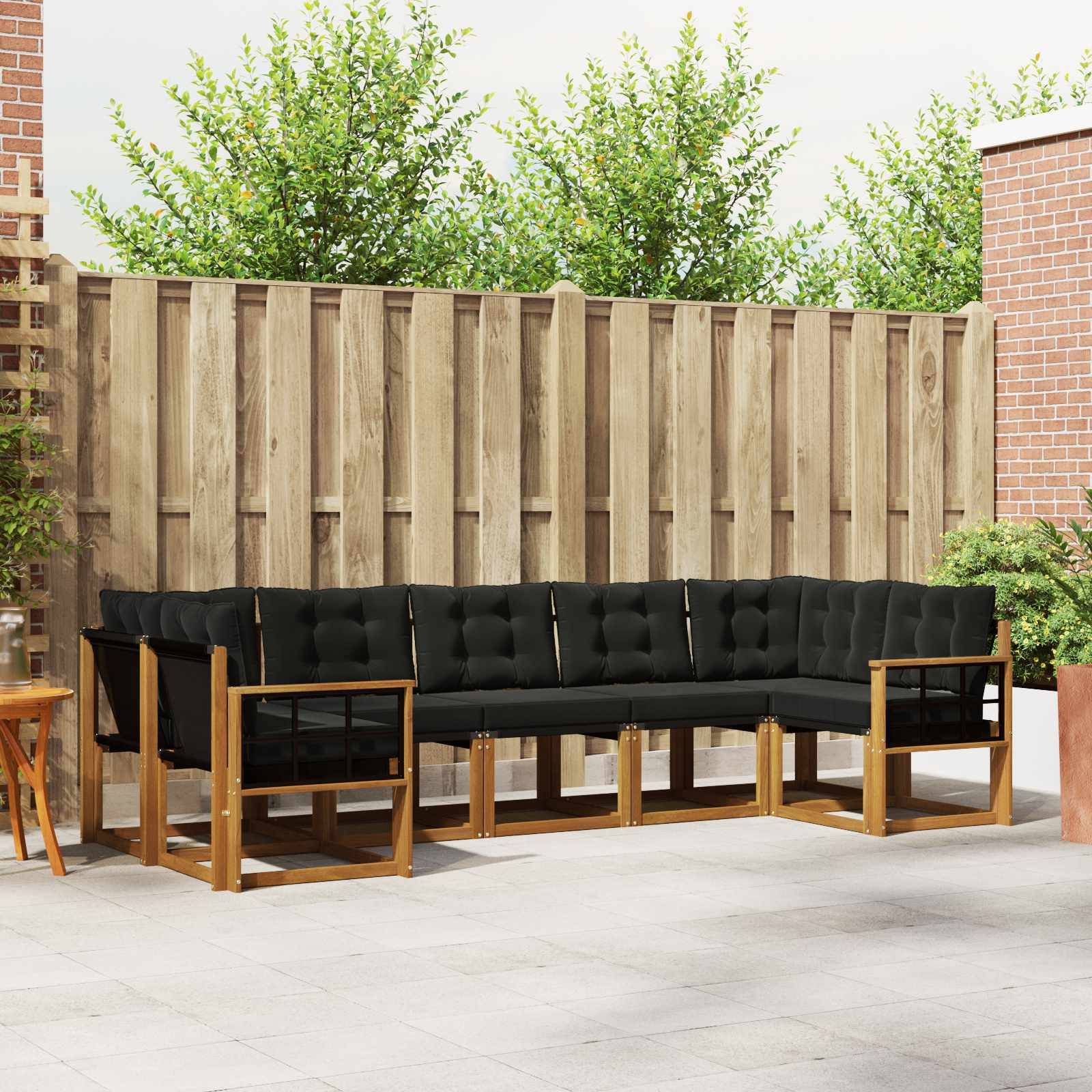 vidaXL Outdoor-Sofagarnitur mit Kissen 7 pcs Natürlich und Schwarz