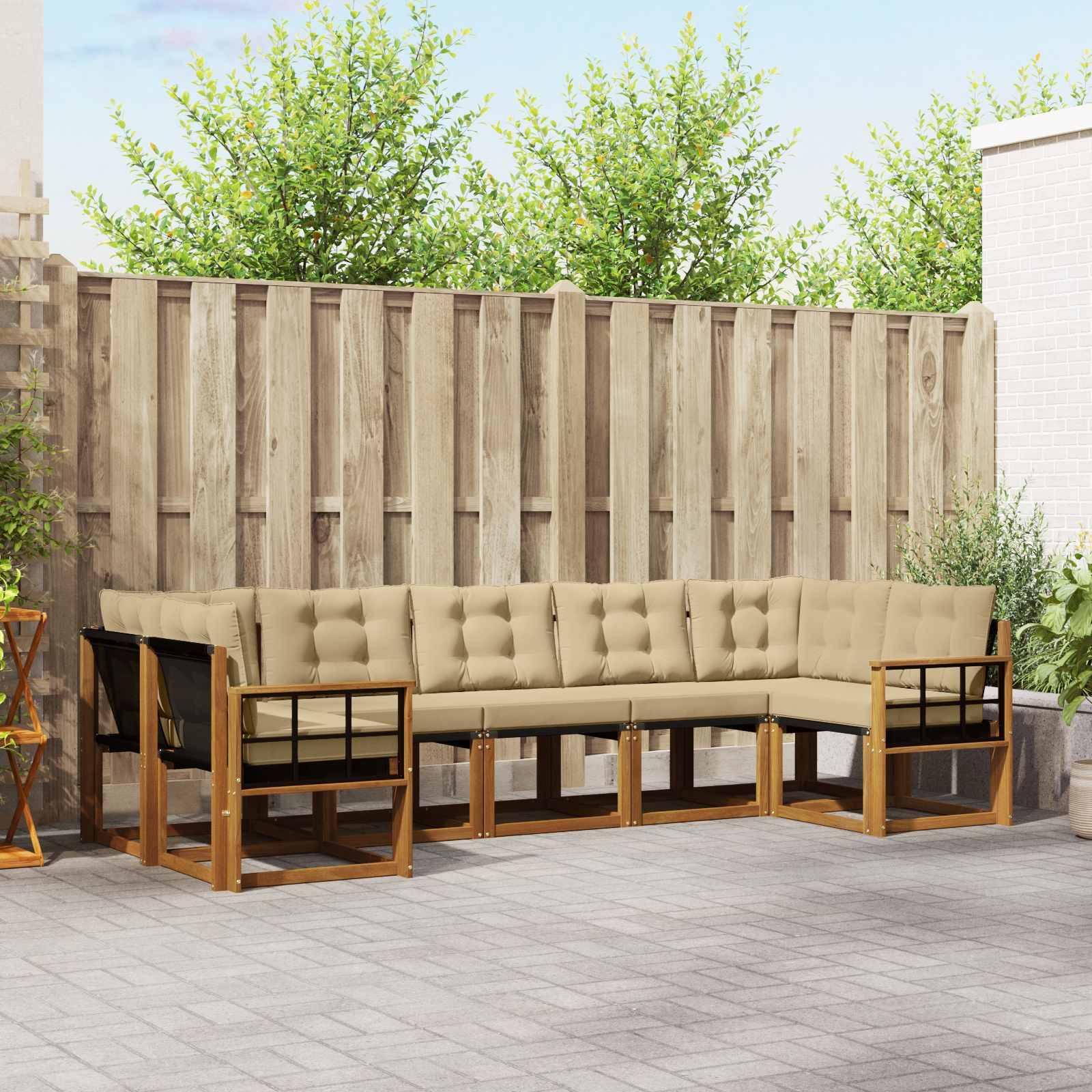 vidaXL Outdoor-Sofagarnitur mit Kissen 7 pcs Natur und Beige