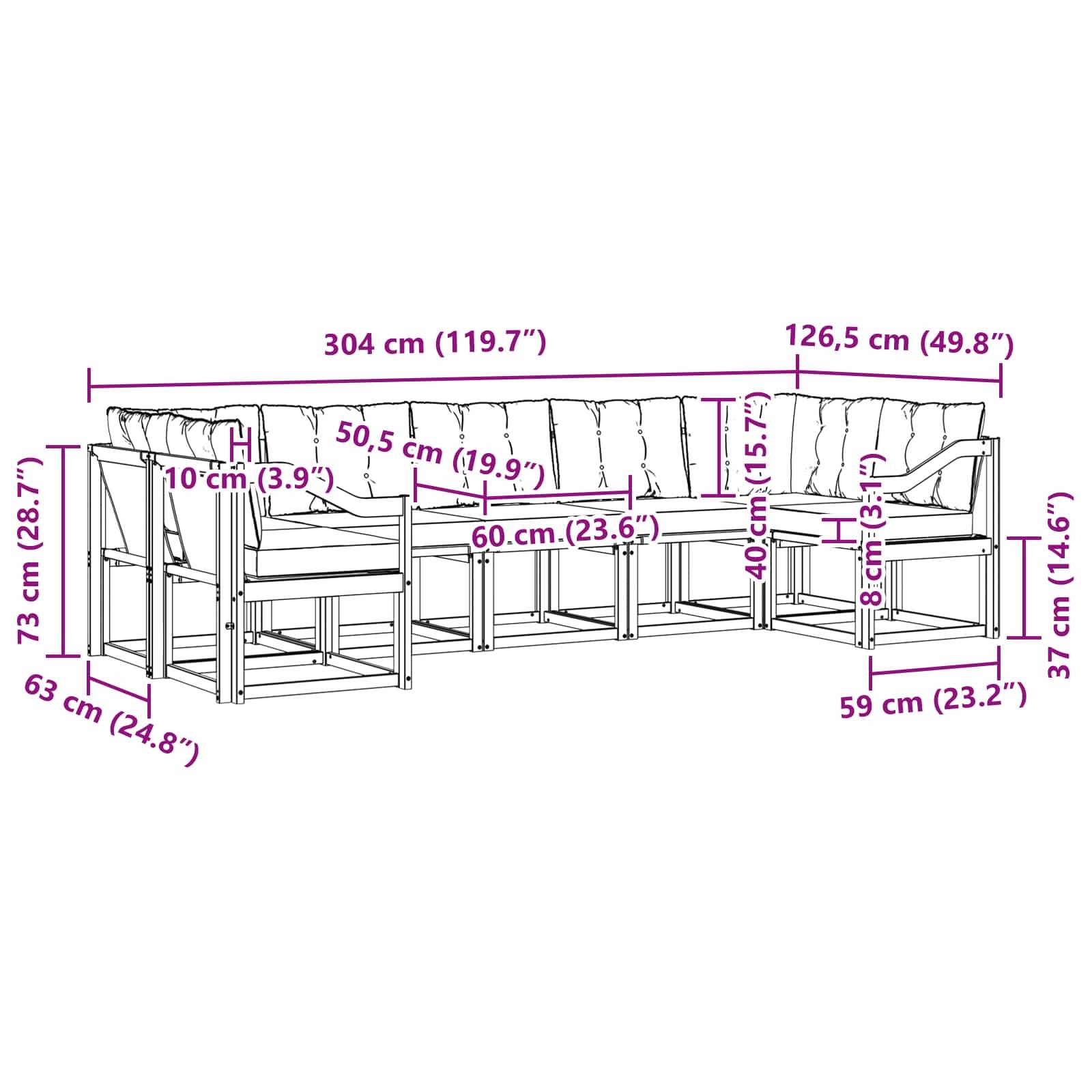 vidaXL Outdoor-Sofagarnitur mit Kissen 7 pcs Natürlich und Hellgrau