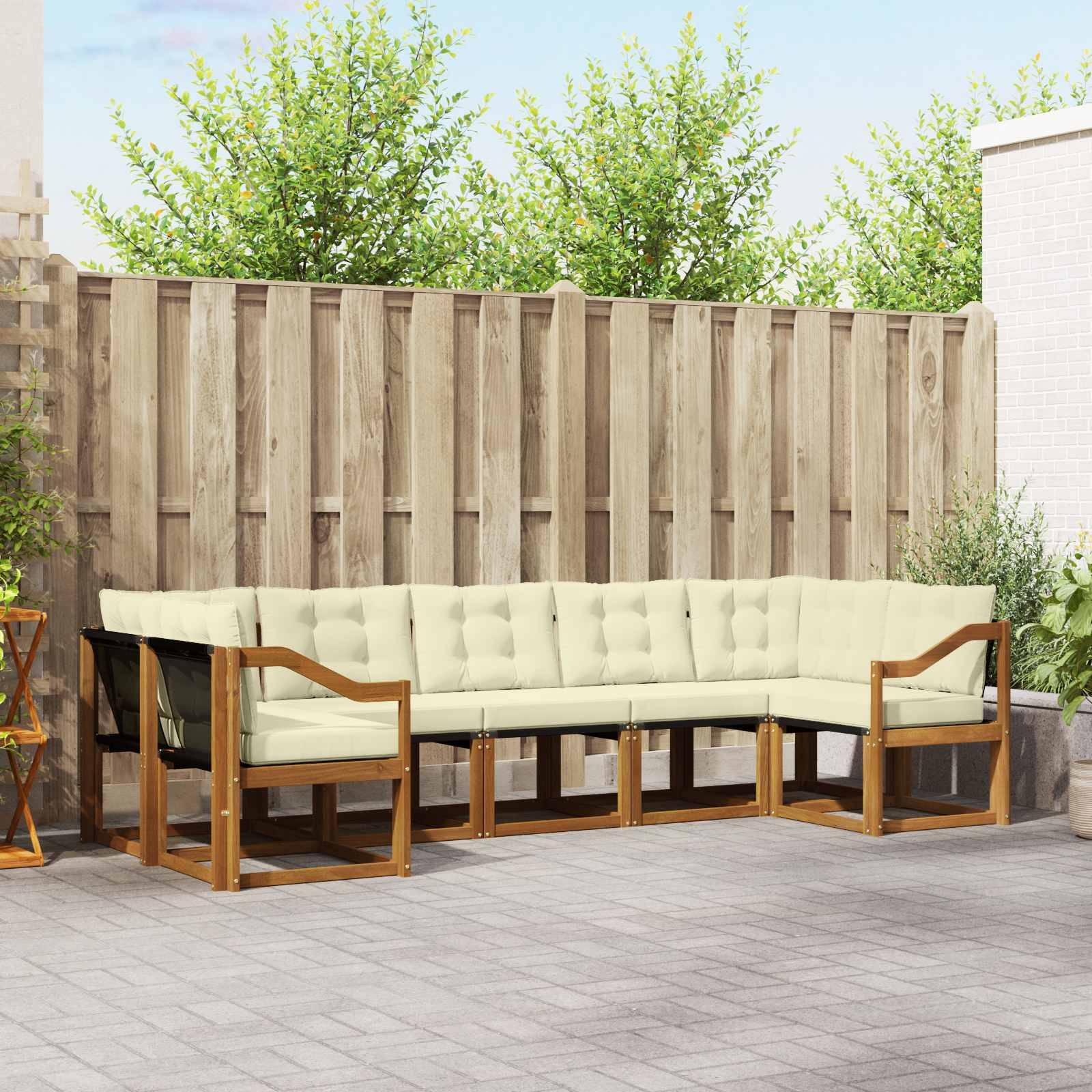 vidaXL Outdoor-Sofagarnitur mit Kissen 7 pcs Natur und Creme