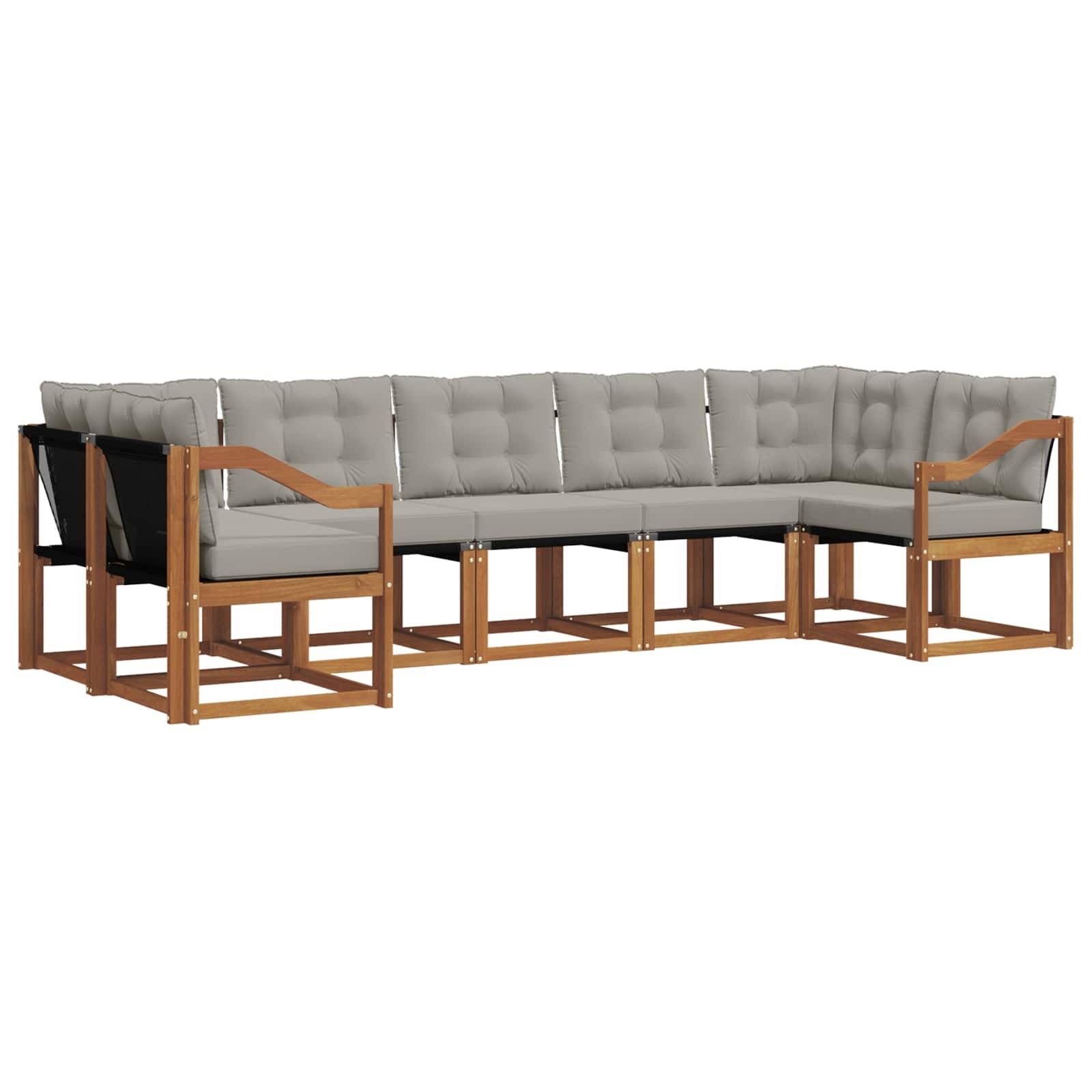 vidaXL Outdoor-Sofagarnitur mit Kissen 7 pcs Natürlich und Hellgrau