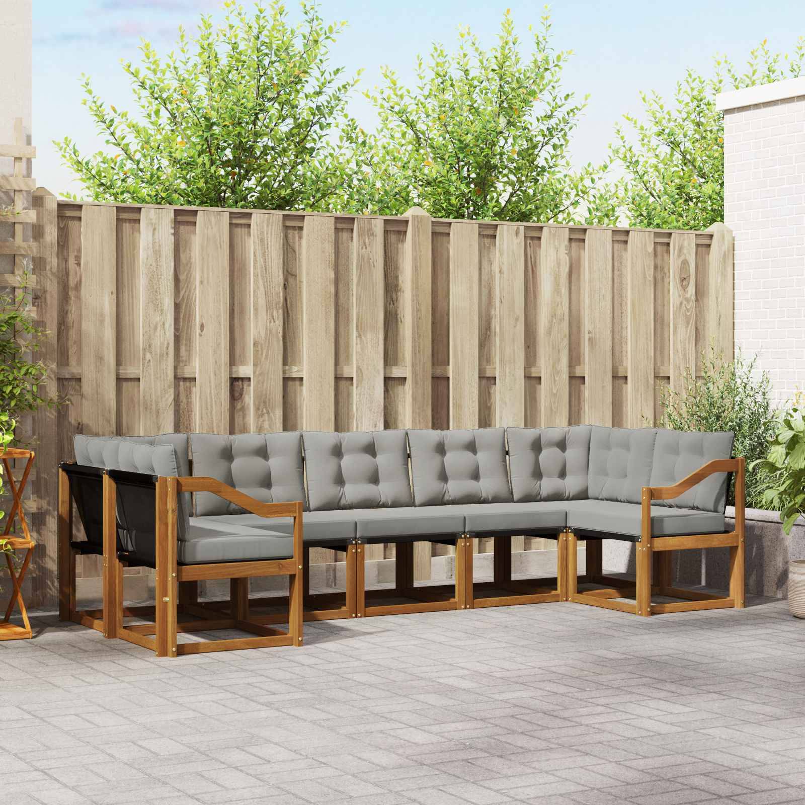 vidaXL Outdoor-Sofagarnitur mit Kissen 7 pcs Natürlich und Hellgrau