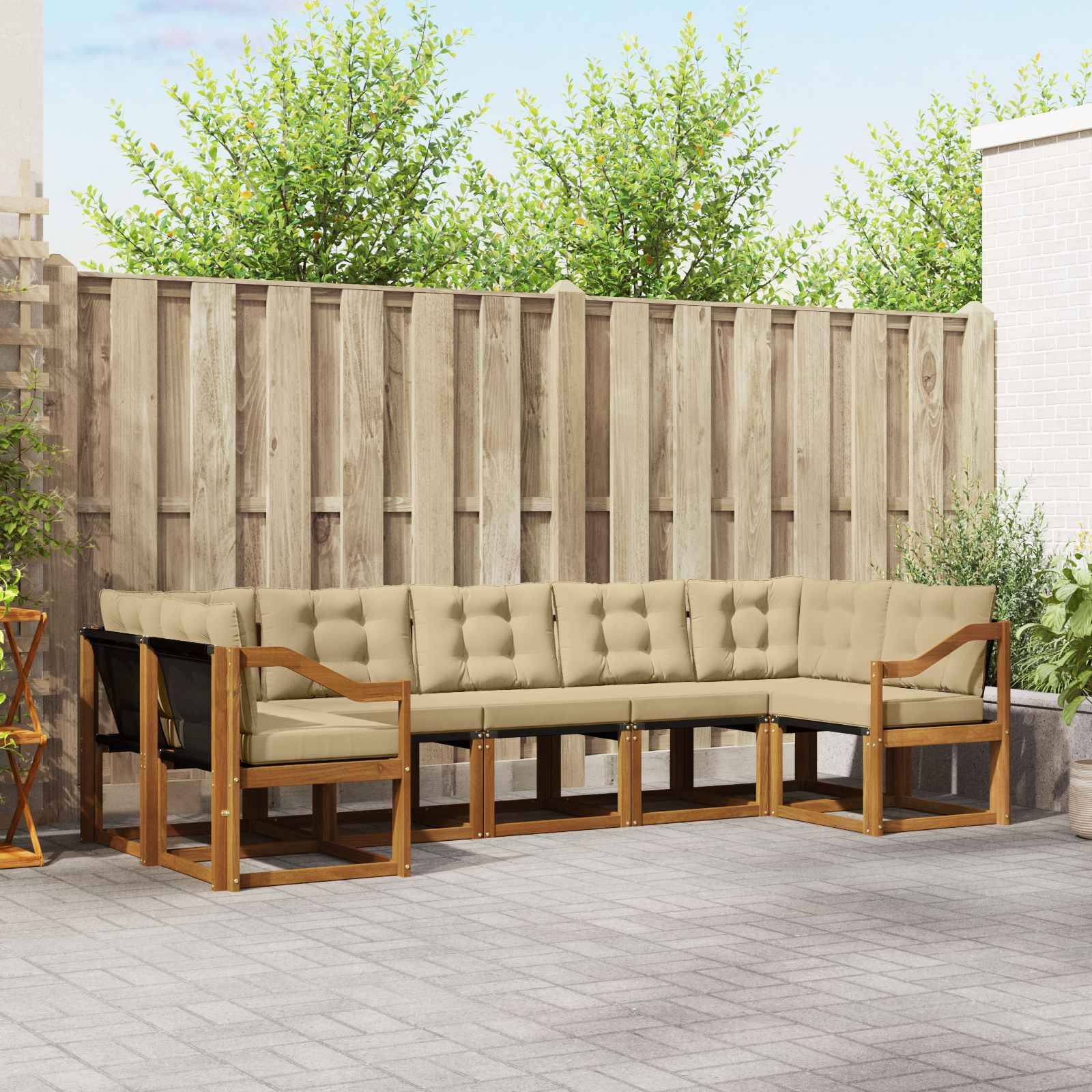 vidaXL Outdoor-Sofagarnitur mit Kissen 7 pcs Natur und Beige