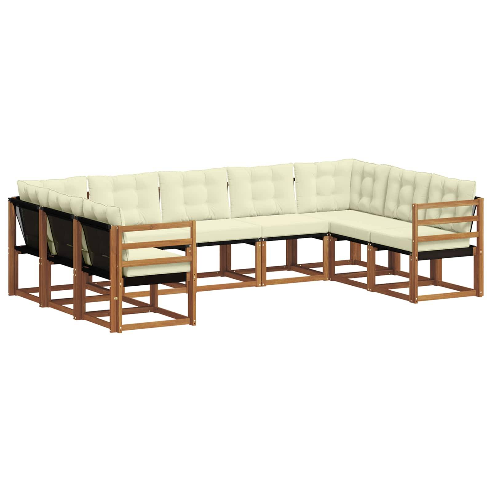 vidaXL Outdoor-Sofagarnitur 9 pcs Natur und Creme Massivholz Akazie