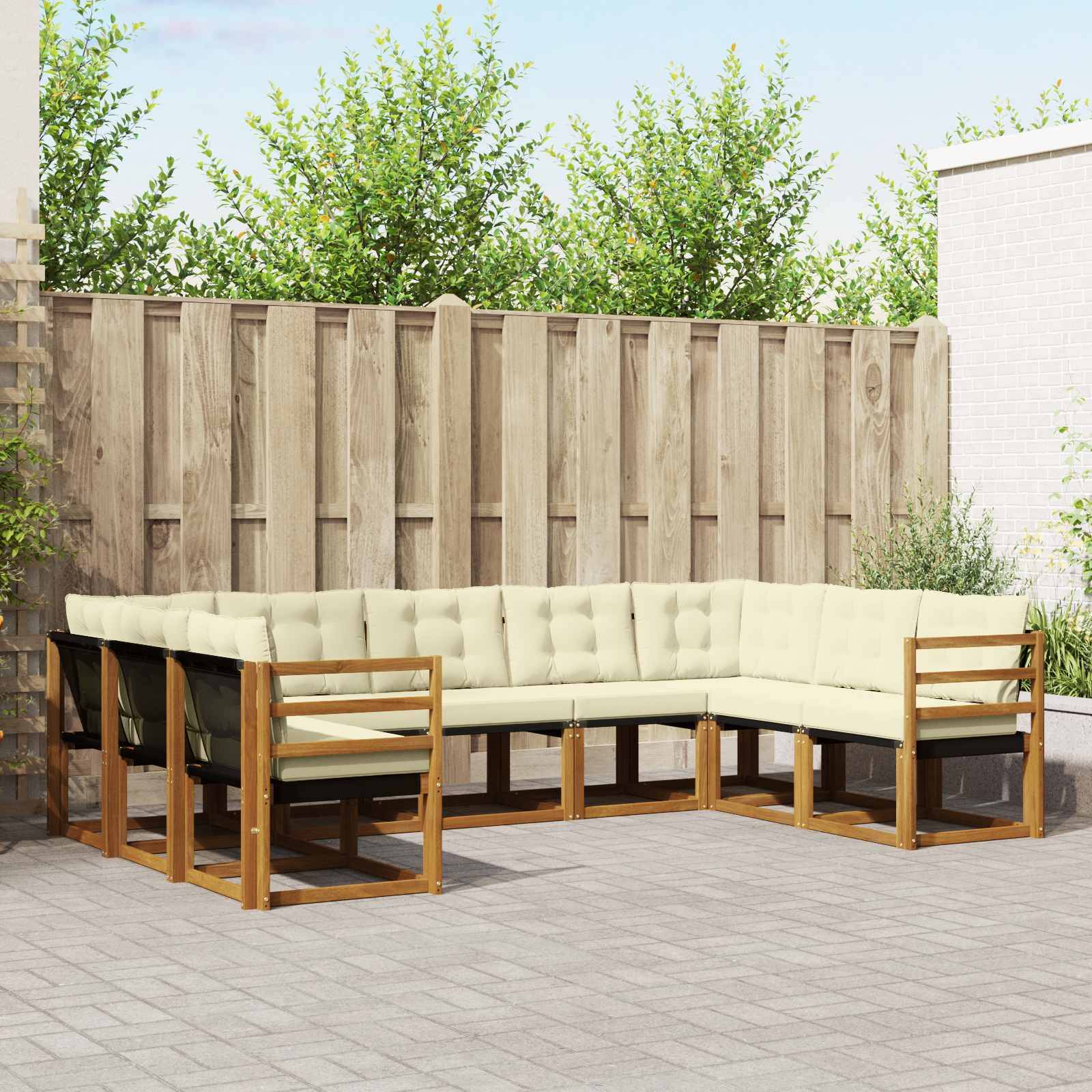 vidaXL Outdoor-Sofagarnitur 9 pcs Natur und Creme Massivholz Akazie