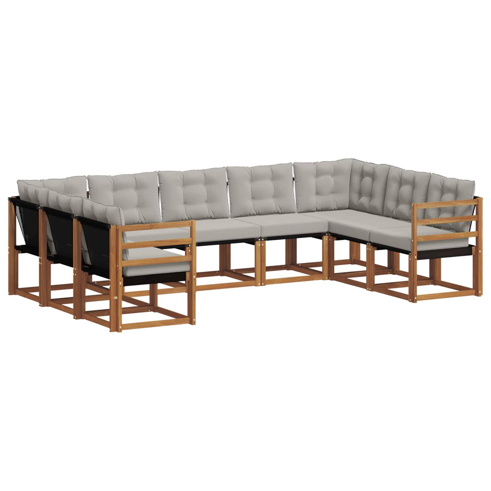vidaXL Outdoor-Sofagarnitur mit Kissen 9 pcs Natürlich und Hellgrau