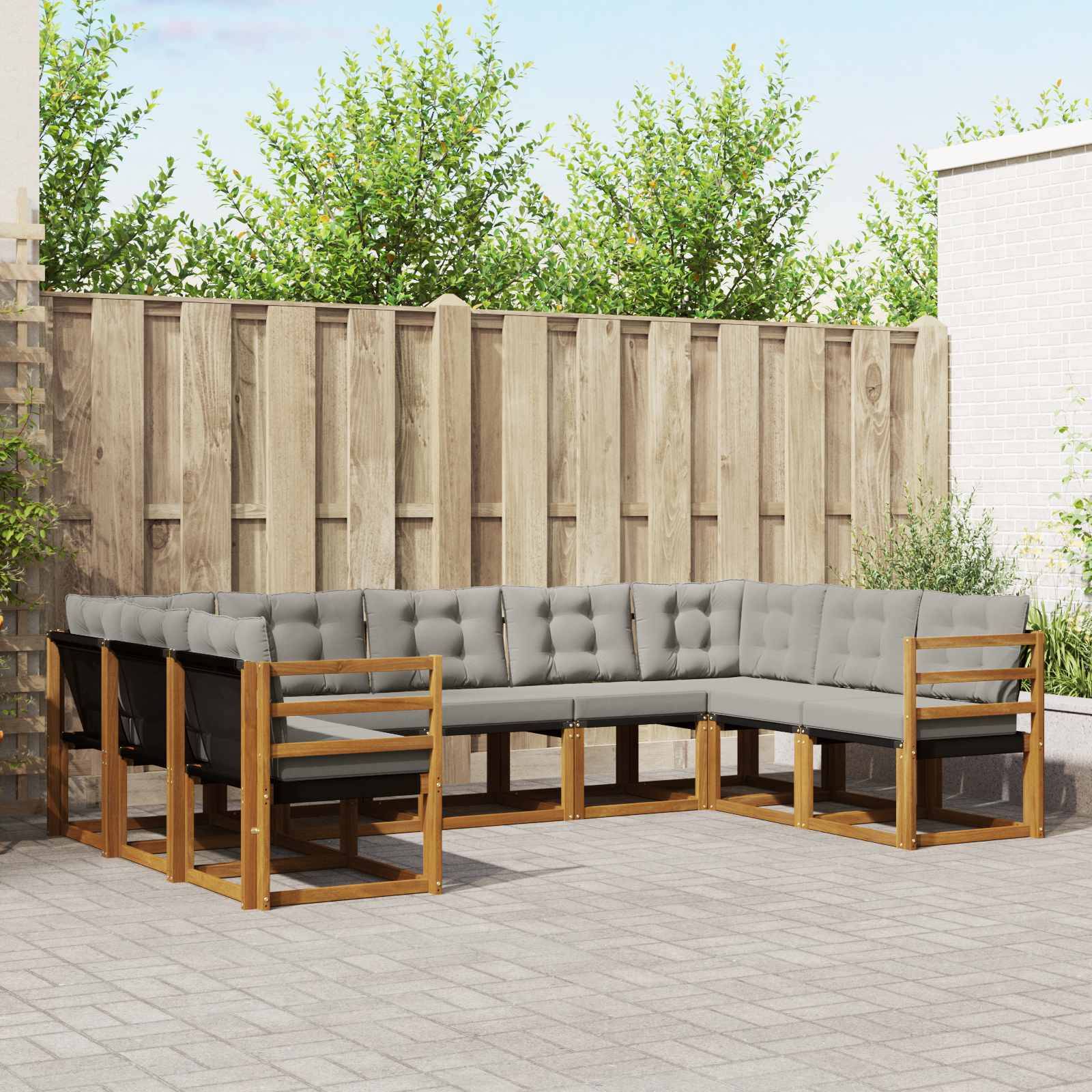 vidaXL Outdoor-Sofagarnitur mit Kissen 9 pcs Natürlich und Hellgrau