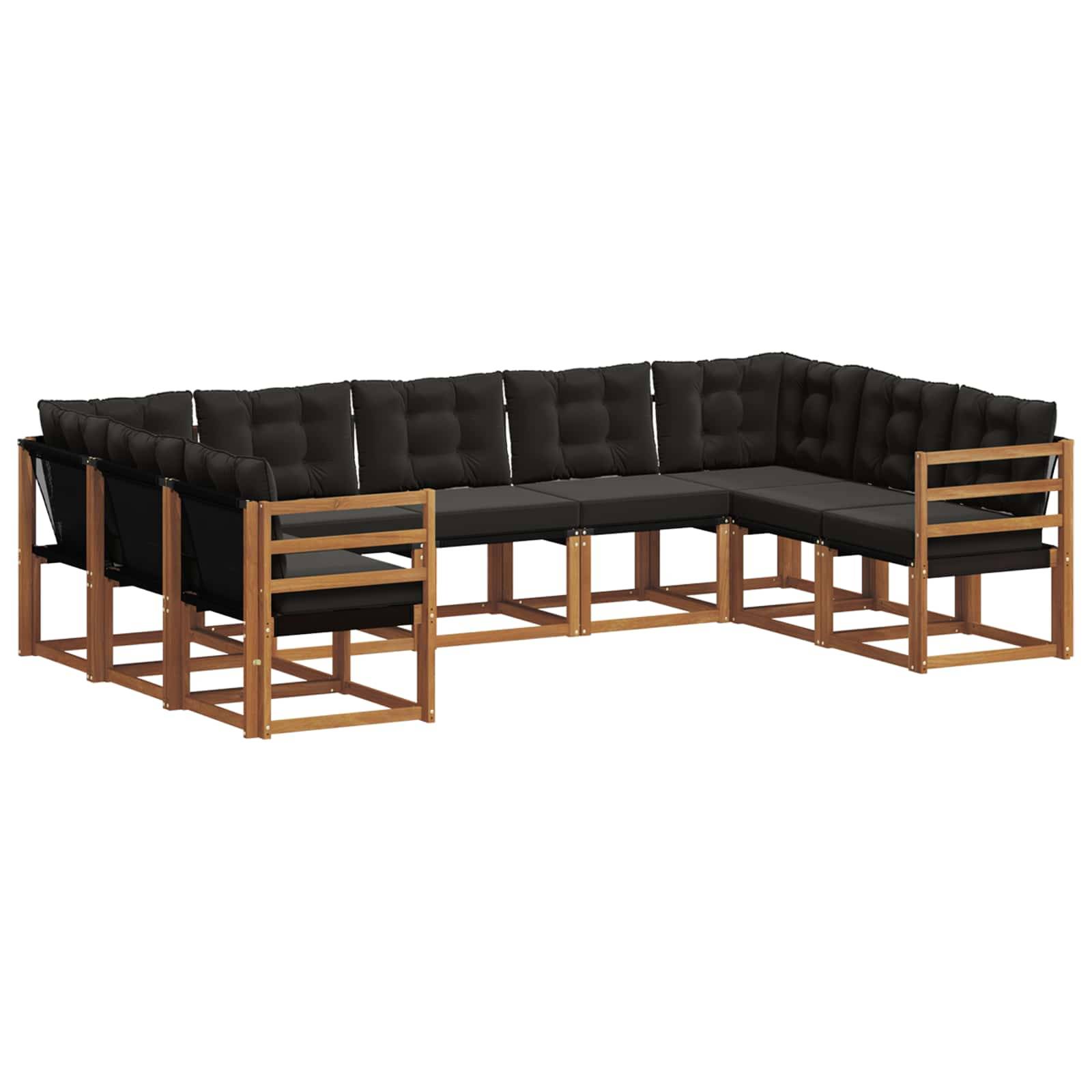 vidaXL Outdoor-Sofagarnitur mit Kissen 9 pcs Natürlich und Schwarz