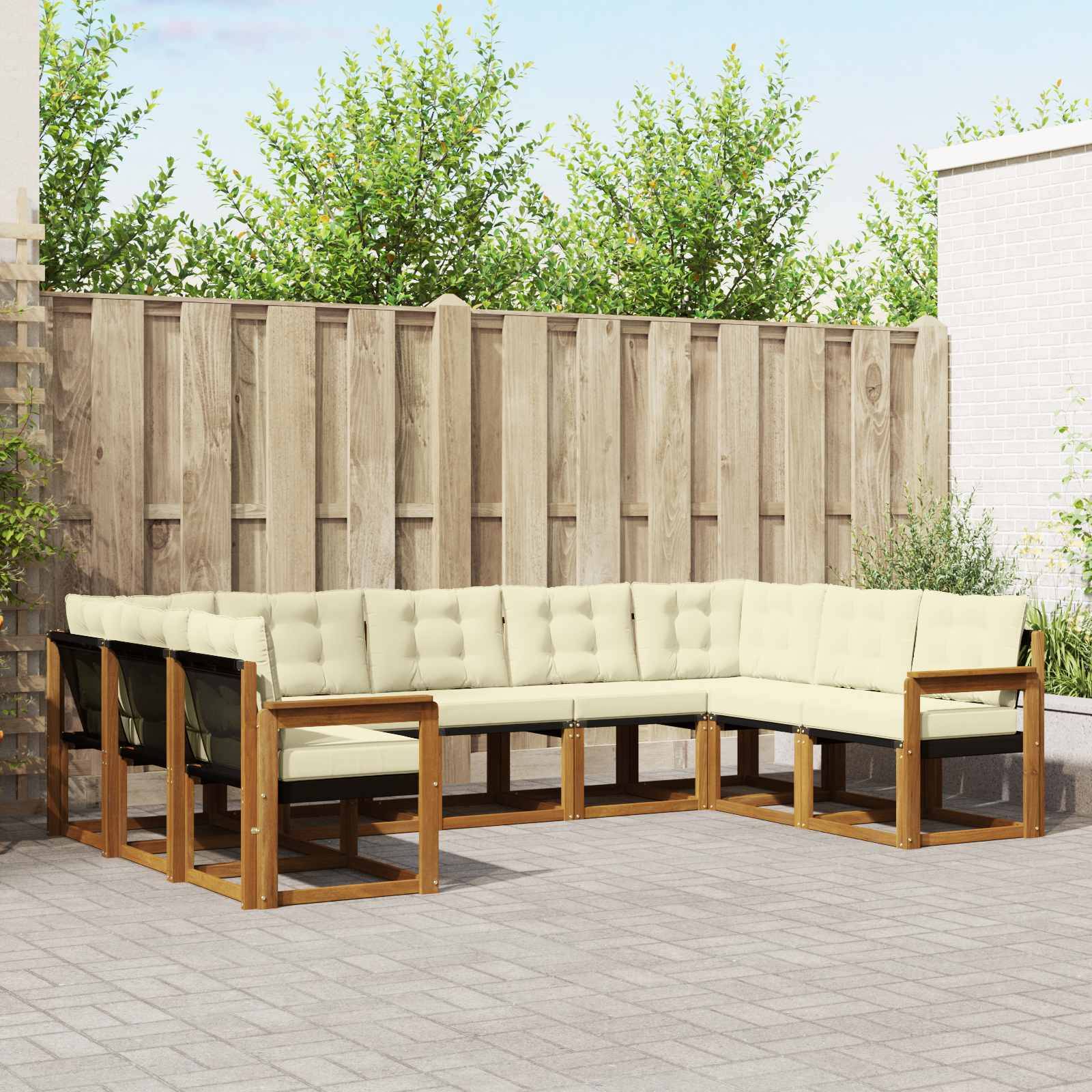 vidaXL Outdoor-Sofagarnitur 9 pcs Natur und Creme Massivholz Akazie