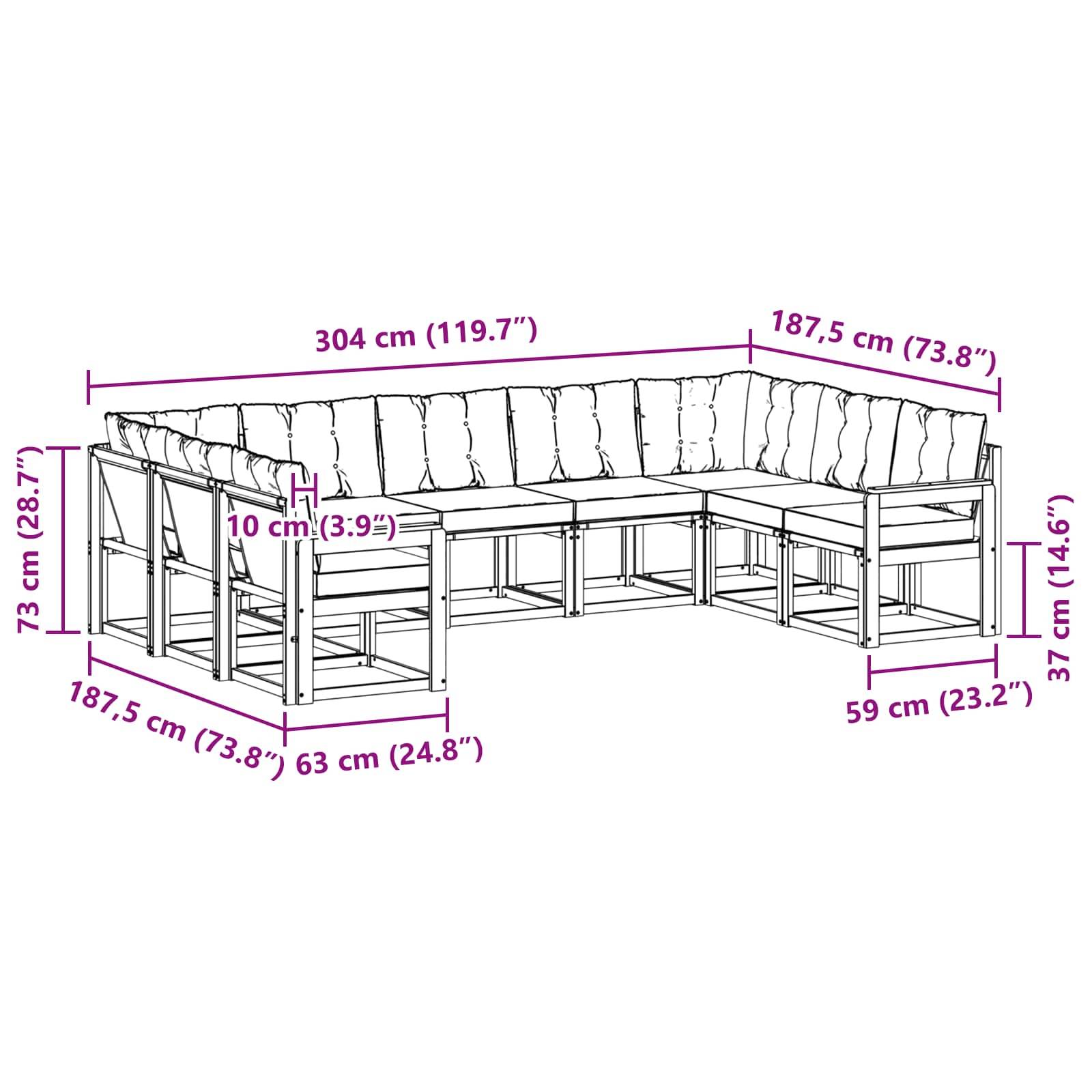 vidaXL Outdoor-Sofagarnitur mit Kissen 9 pcs Natürlich und Hellgrau