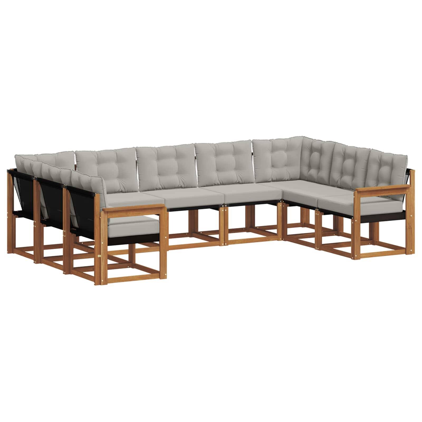 vidaXL Outdoor-Sofagarnitur mit Kissen 9 pcs Natürlich und Hellgrau