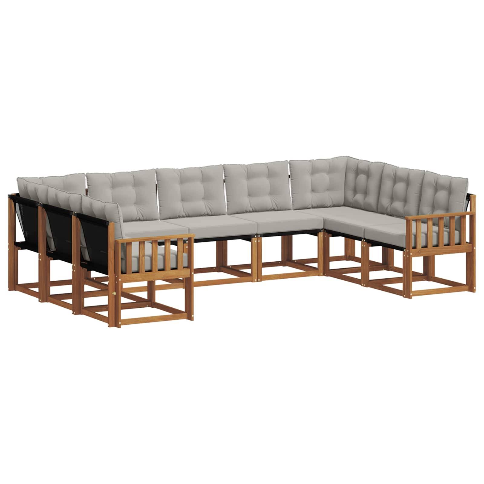 vidaXL Outdoor-Sofagarnitur mit Kissen 9 pcs Natürlich und Hellgrau