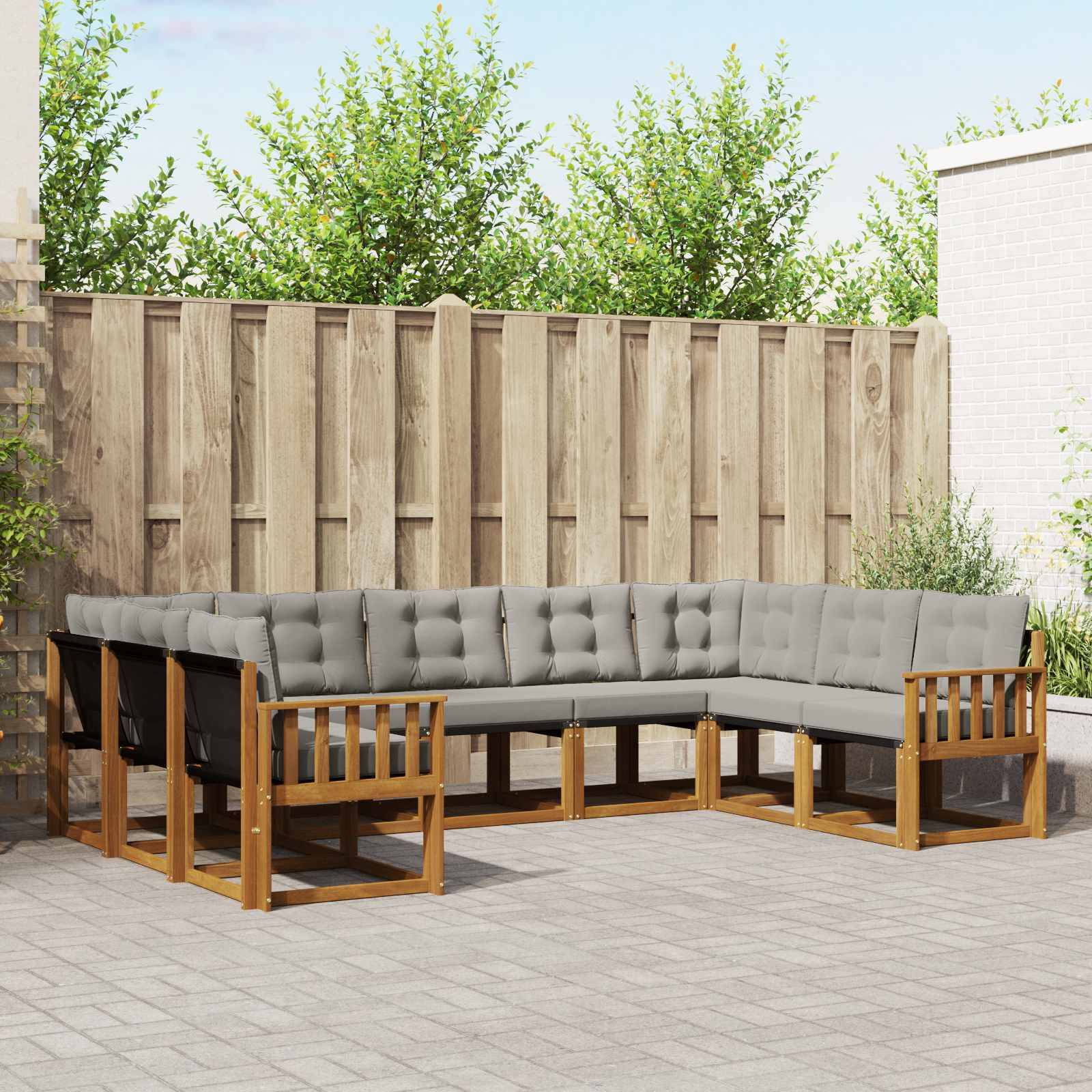vidaXL Outdoor-Sofagarnitur mit Kissen 9 pcs Natürlich und Hellgrau