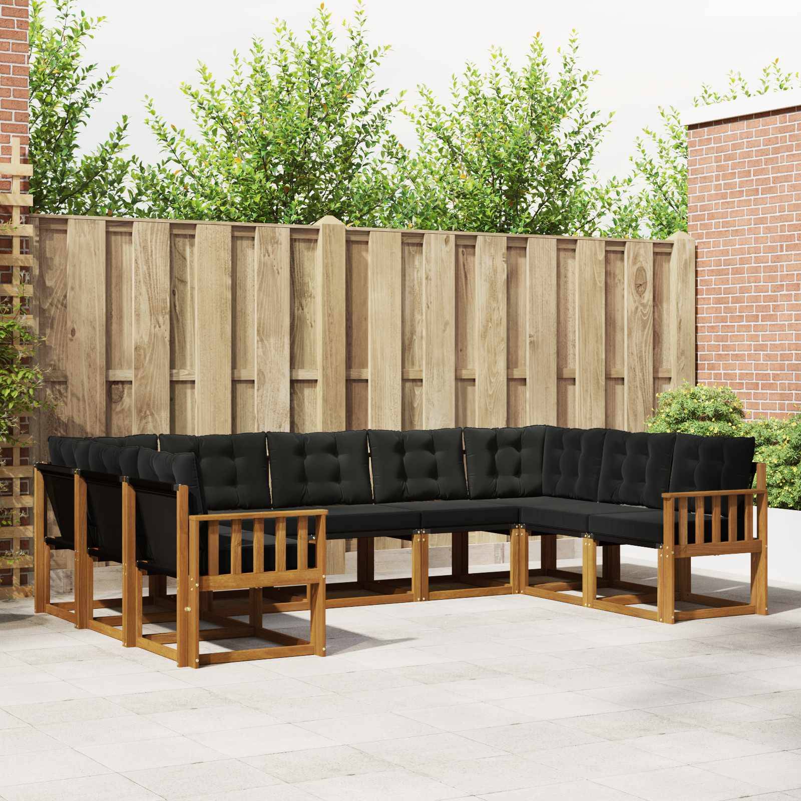 vidaXL Outdoor-Sofagarnitur mit Kissen 9 pcs Natürlich und Schwarz