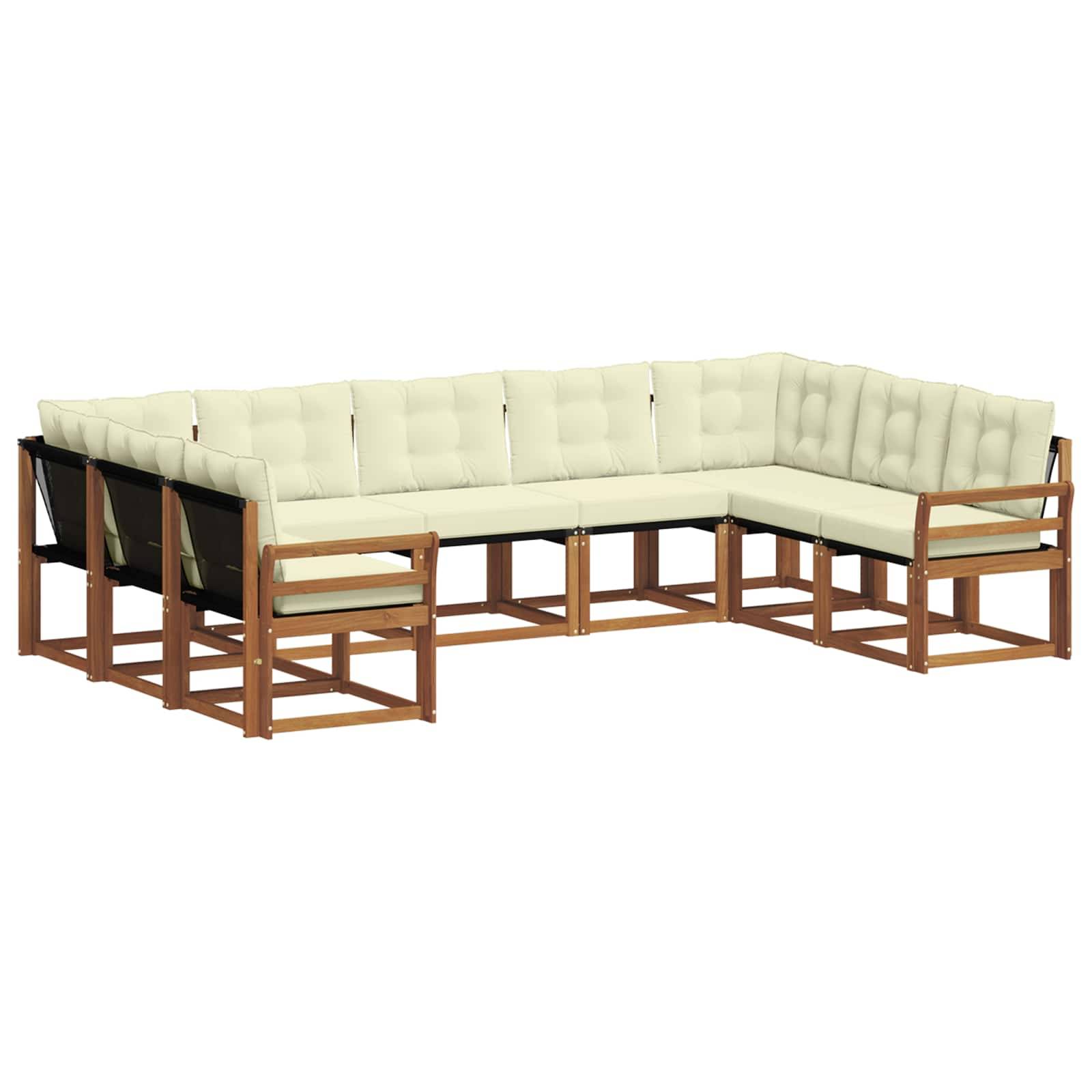 vidaXL Outdoor-Sofagarnitur 9 pcs Natur und Creme Massivholz Akazie