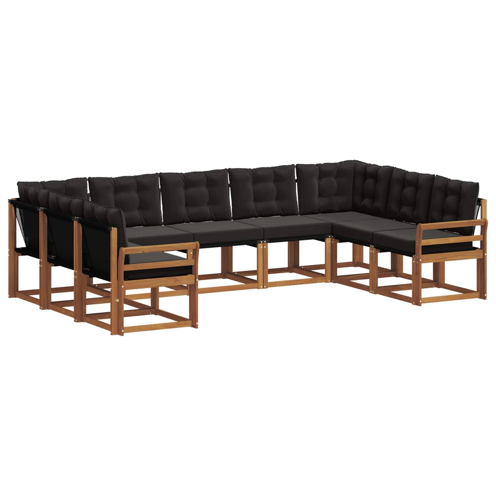 vidaXL Outdoor-Sofagarnitur mit Kissen 9 pcs Natürlich und Schwarz