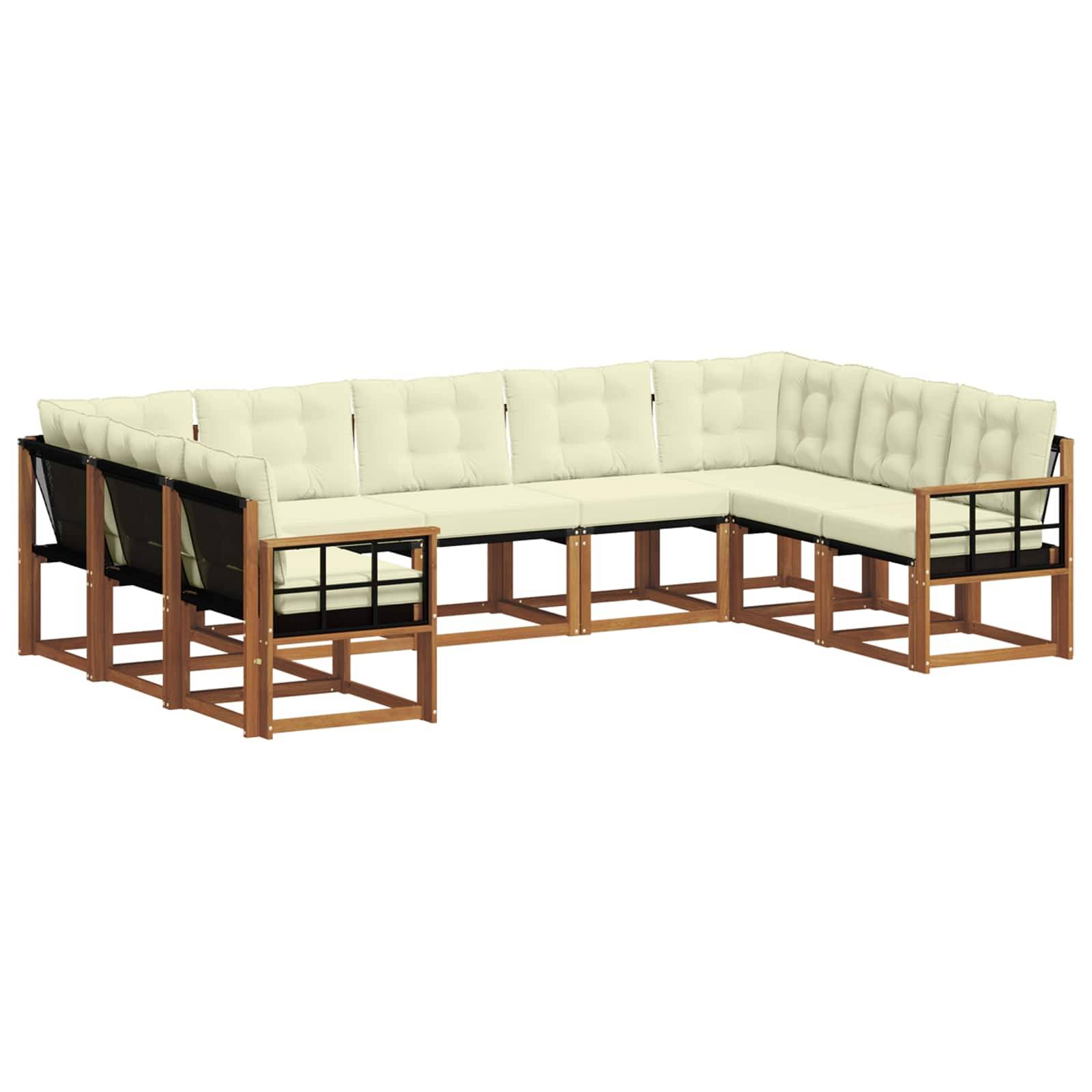 vidaXL Outdoor-Sofagarnitur 9 pcs Natur und Creme Massivholz Akazie